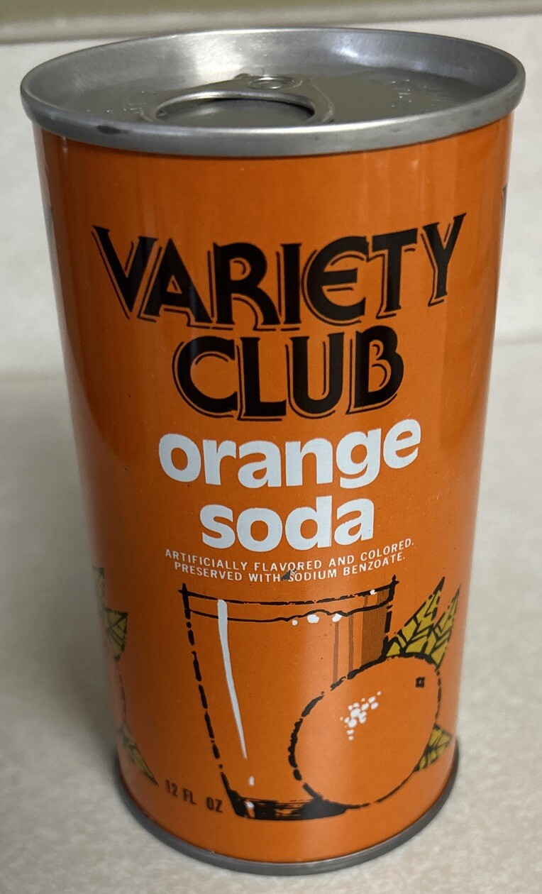 Vintage VARIETY CLUB Orange Soda 12 Oz. Steel Empty Sealed Pull Tab Can