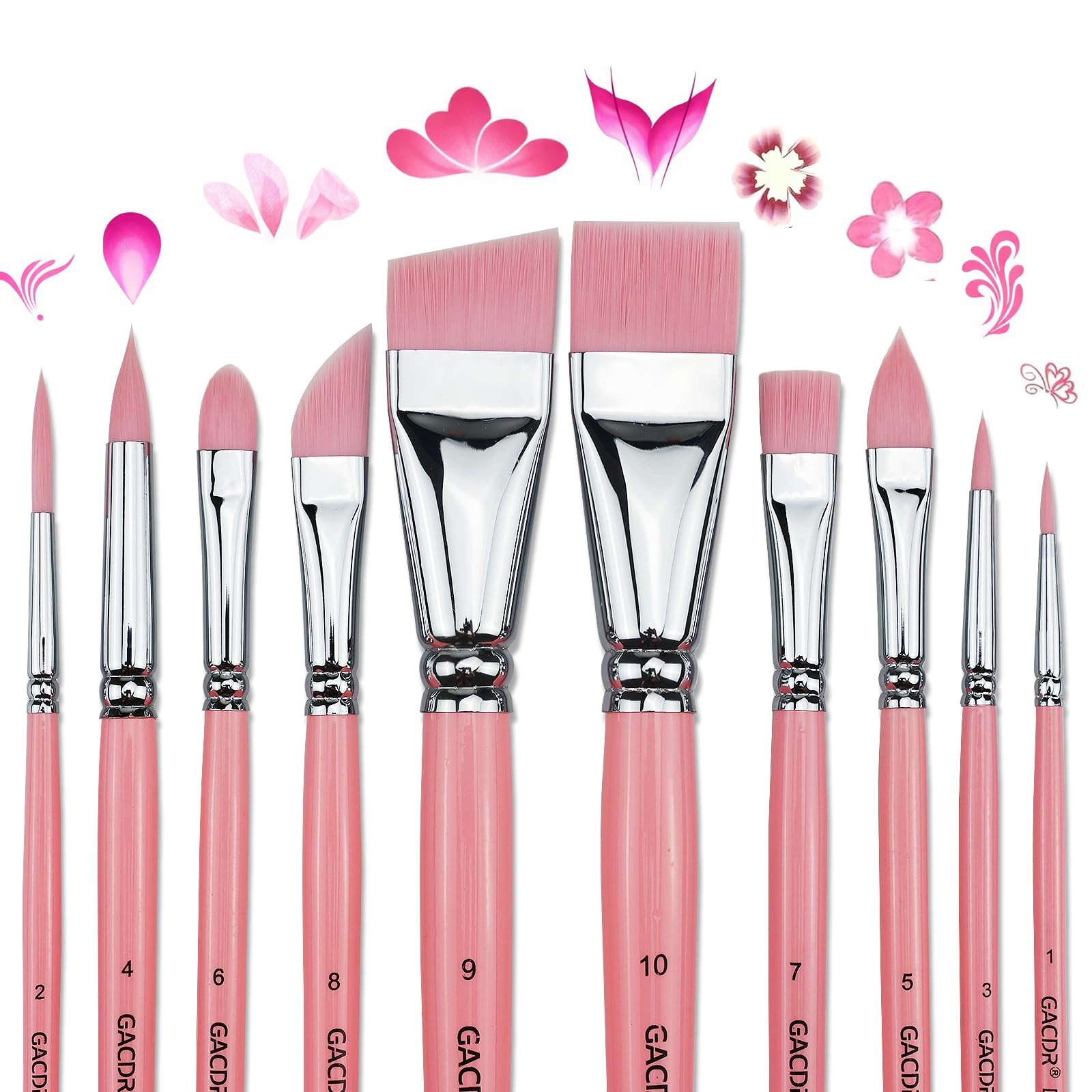 GACDR Face Paint Brush Set, 10 Pcs Professional & Body Brushes Pink