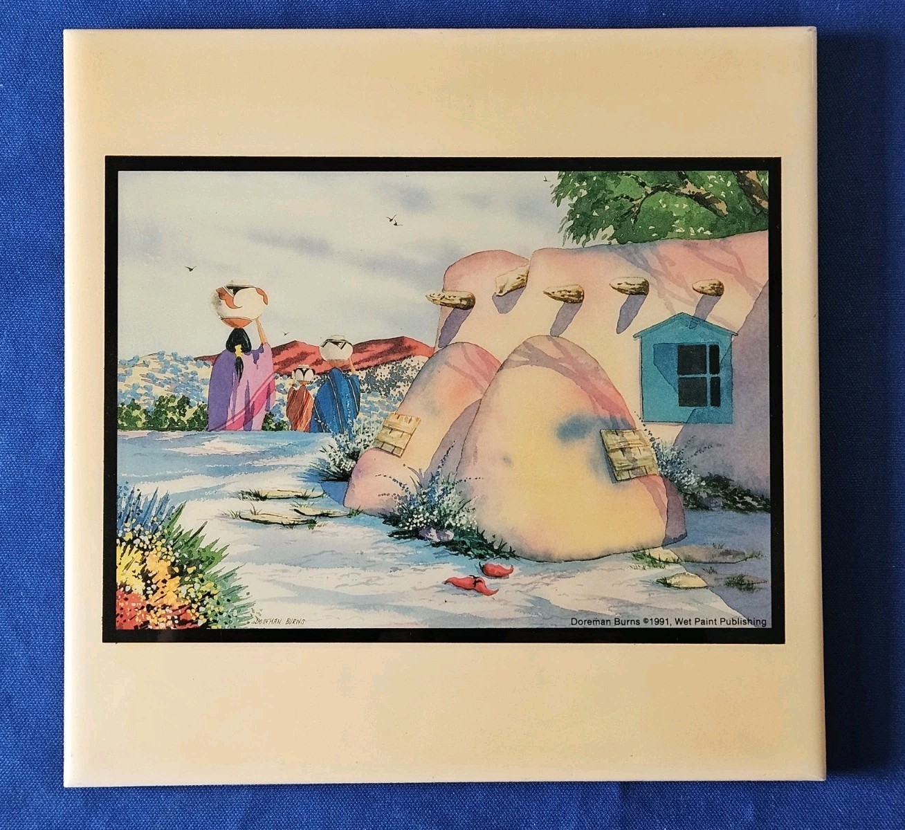DORMAN BURNS SIGNED WATERCOLOR ON TILE 12 x 12  Colorado Artist