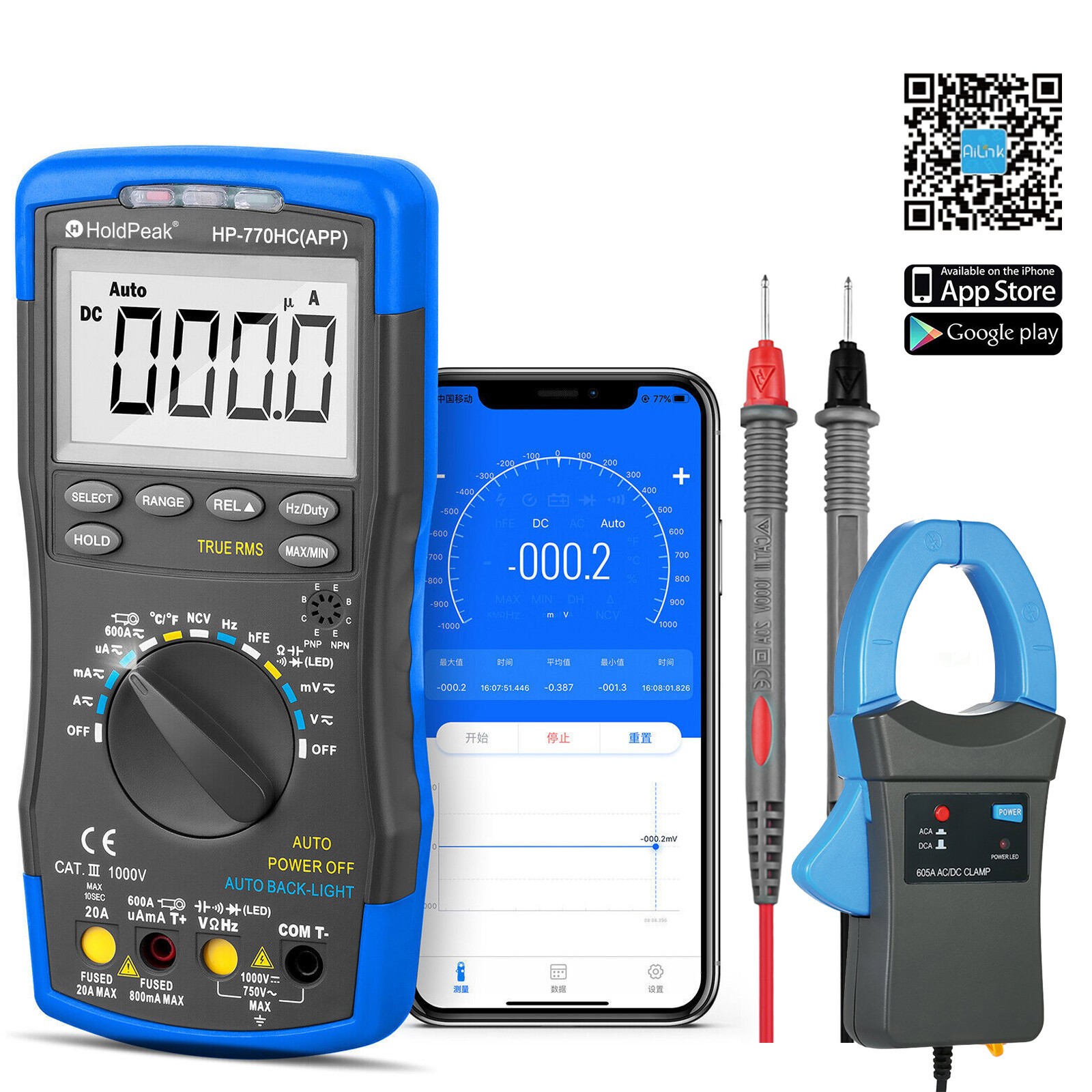 Digital Multimeter True RMS 600A DC/AC Current 6000 Counts w/ Temperature & NCV