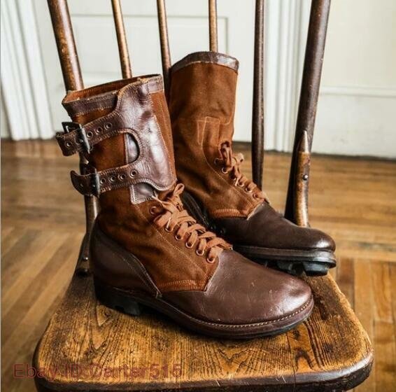 Mens Fashion Two Tone Monk Strap Lace Up Retro Style Combat Boots Shoes Daf