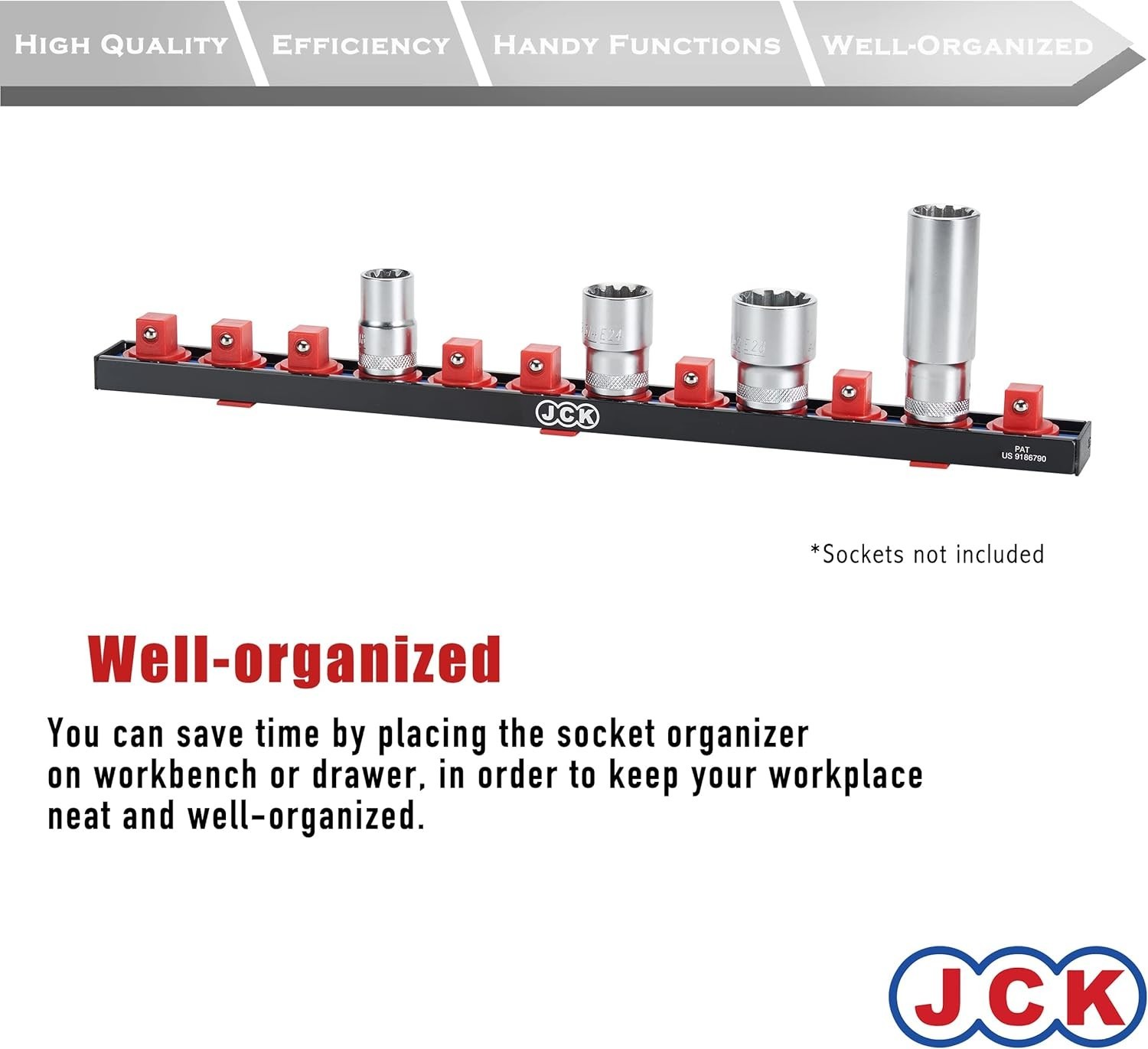 JCK Professional Quality Aluminum 1/2" Single Rail Socket Organizer