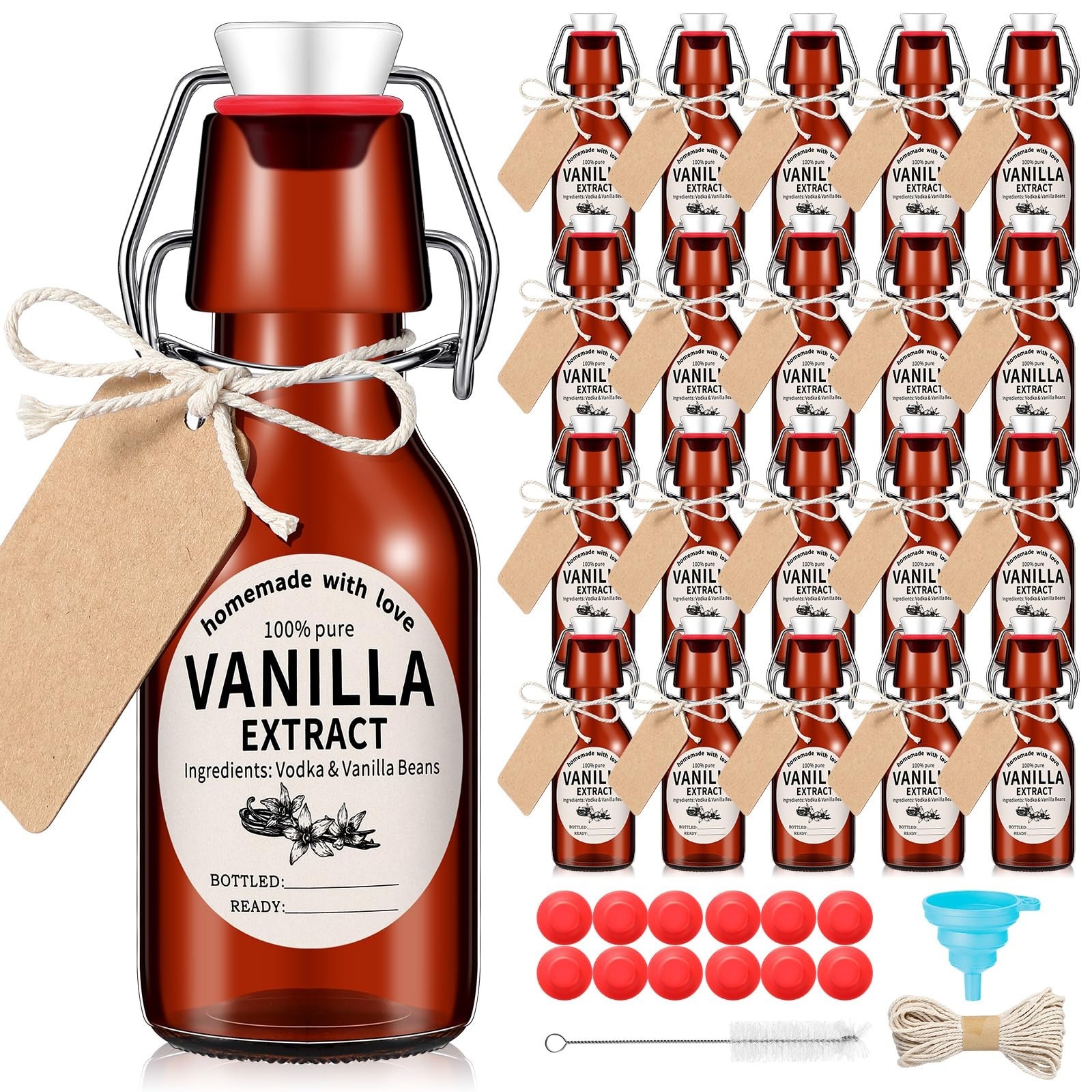 Vesici 12 Sets Swing Top Glass Bottles Set Amber Homemade Vanilla Extract Bot...