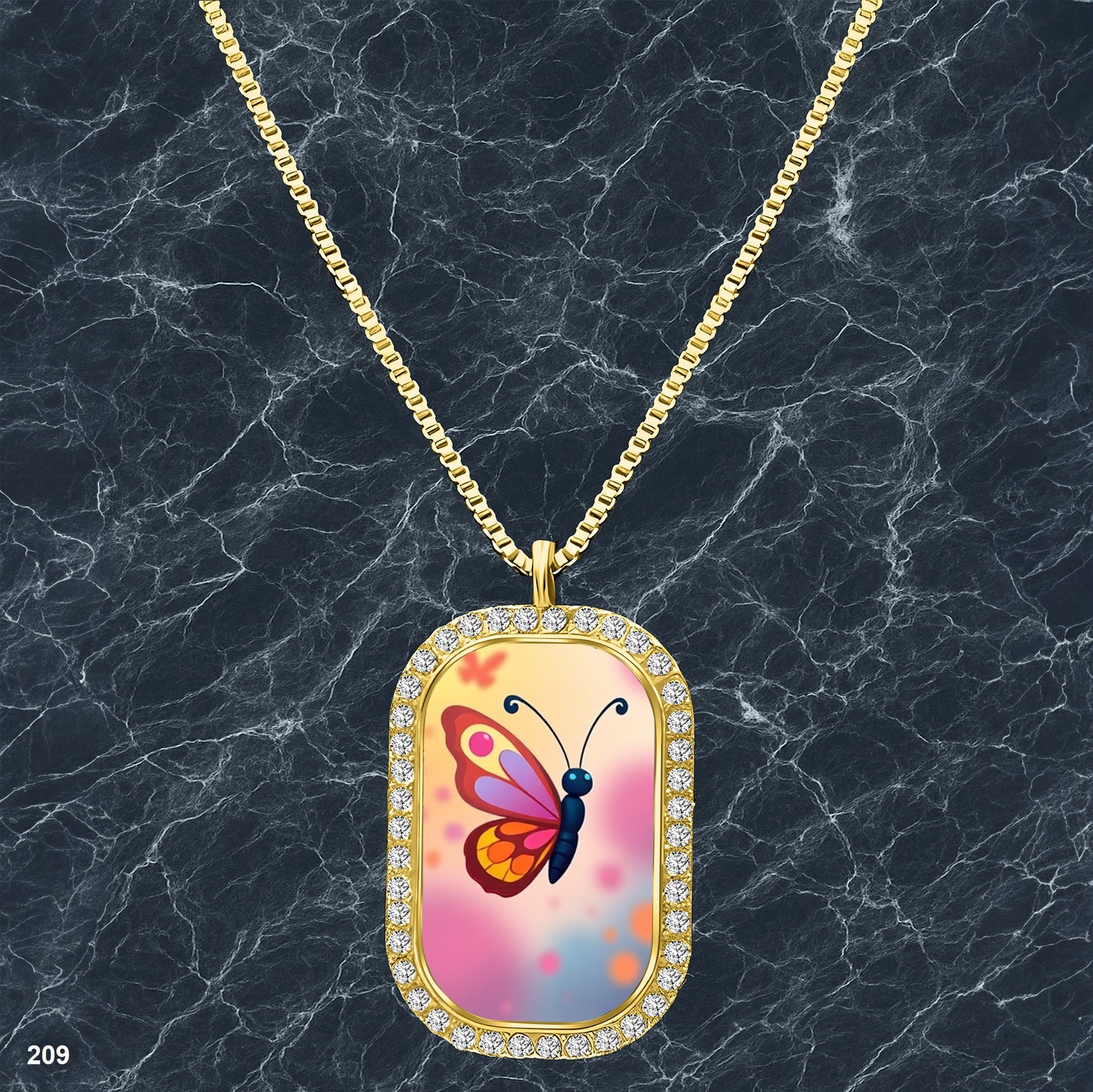 New Colorful Butterfly Pendant Necklace Graphic Design Lovely Gold Tone