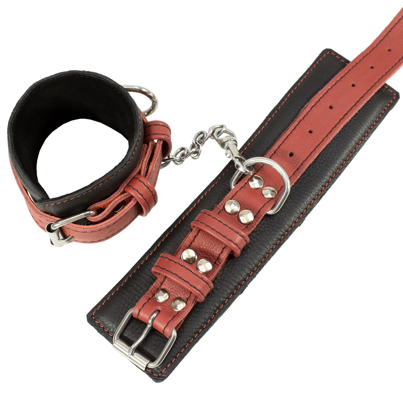 Genuine Leather Handcuffs & Flogger Set BDSM Toys for Couple