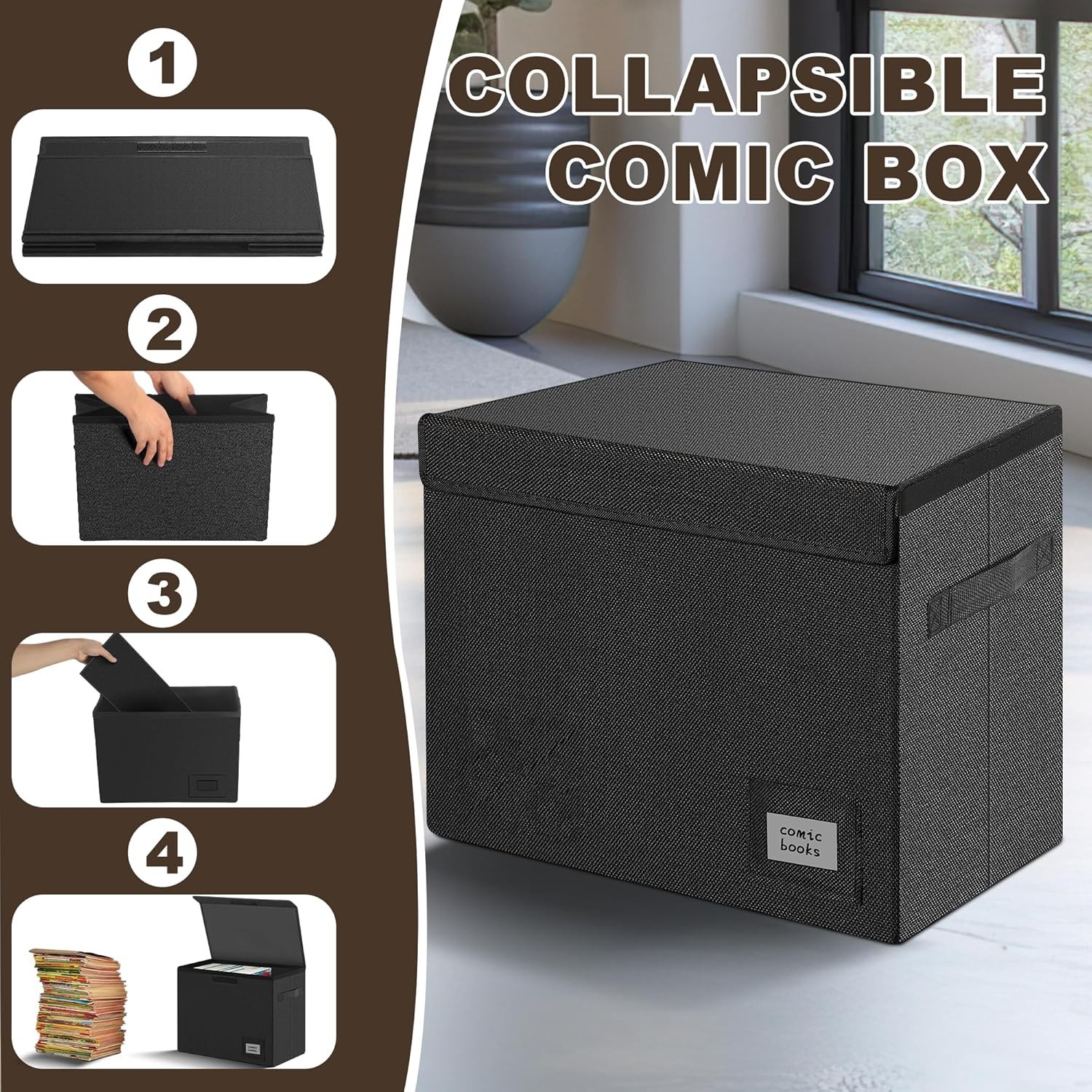 Comic Book Storage Box Collapsible Stackable Moistureproof Comic Case with Lid