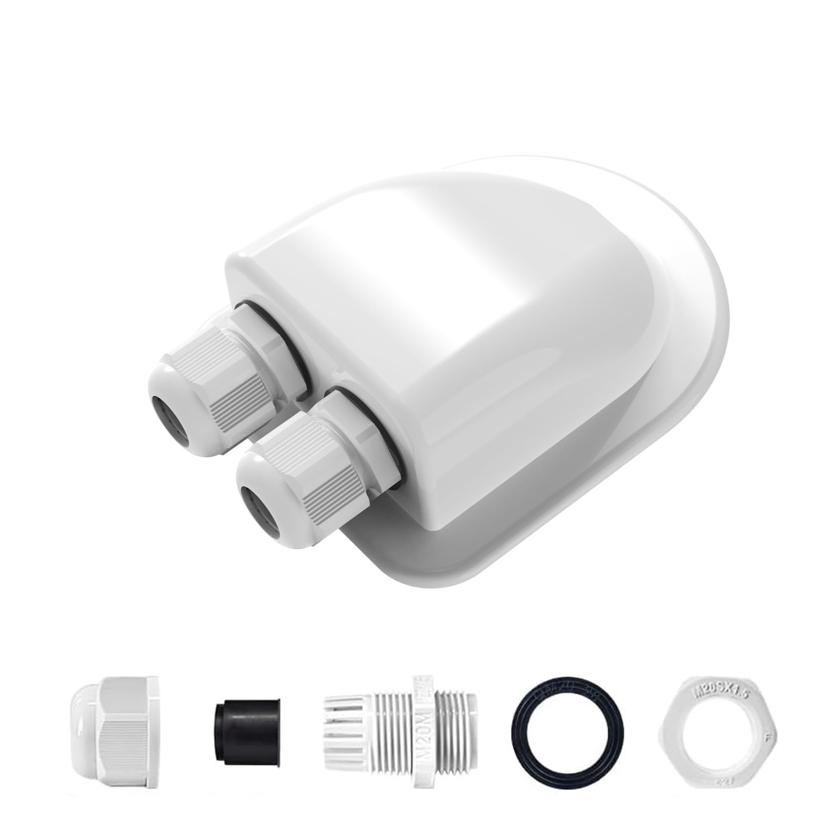 Solar Panel Junction Box for RVs - Single Wire Cable Entry Gland, White