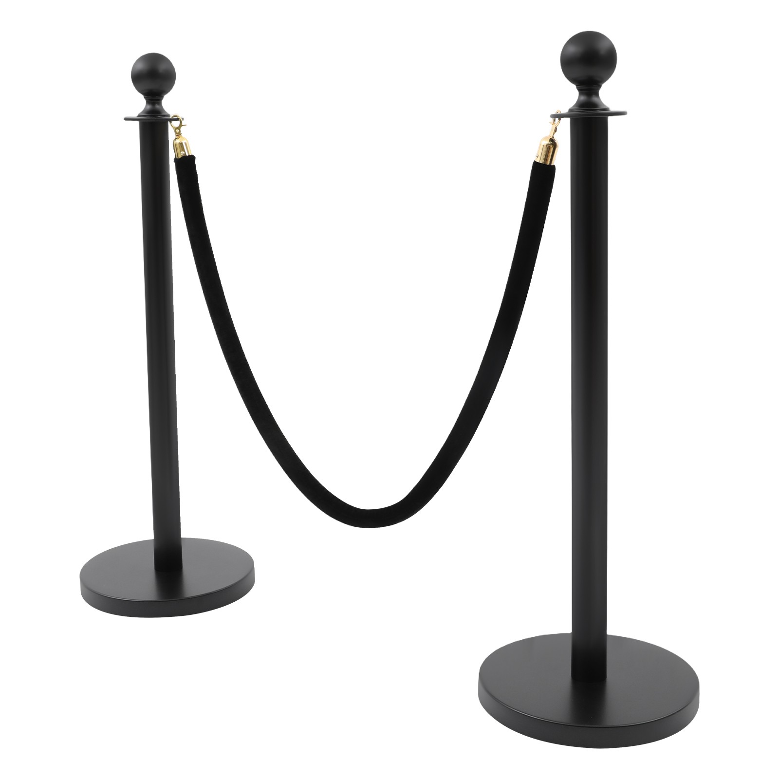 8PCS Black Stanchion Posts Queue Pole with 4 Velvet Ropes Crowd Control Barrier