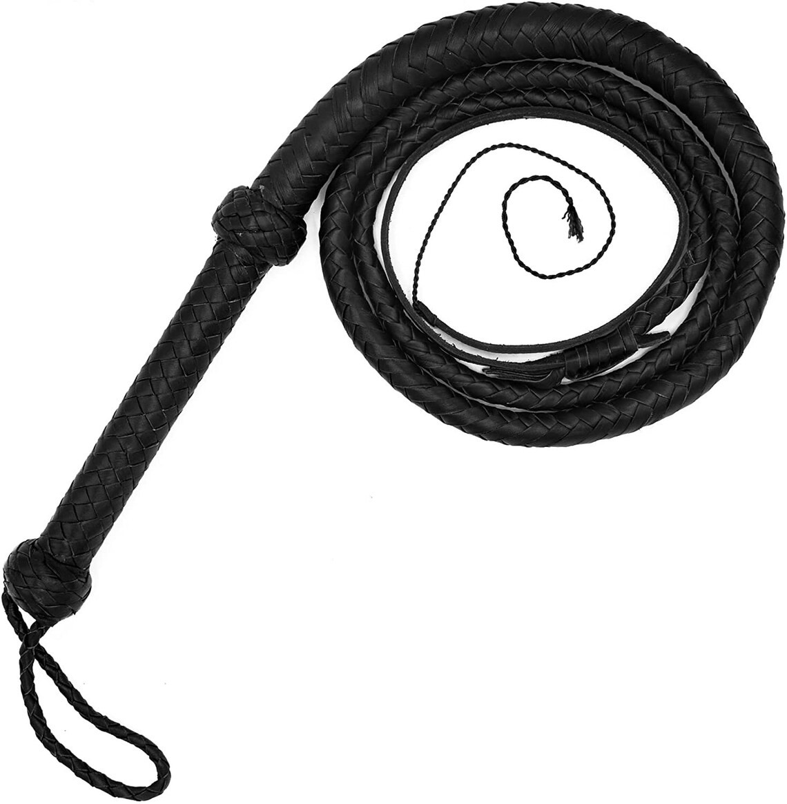 Black Rope Core Whip-6ft ,12 Plaits Handmade Cowhide Leather Equestrian Bullwhip