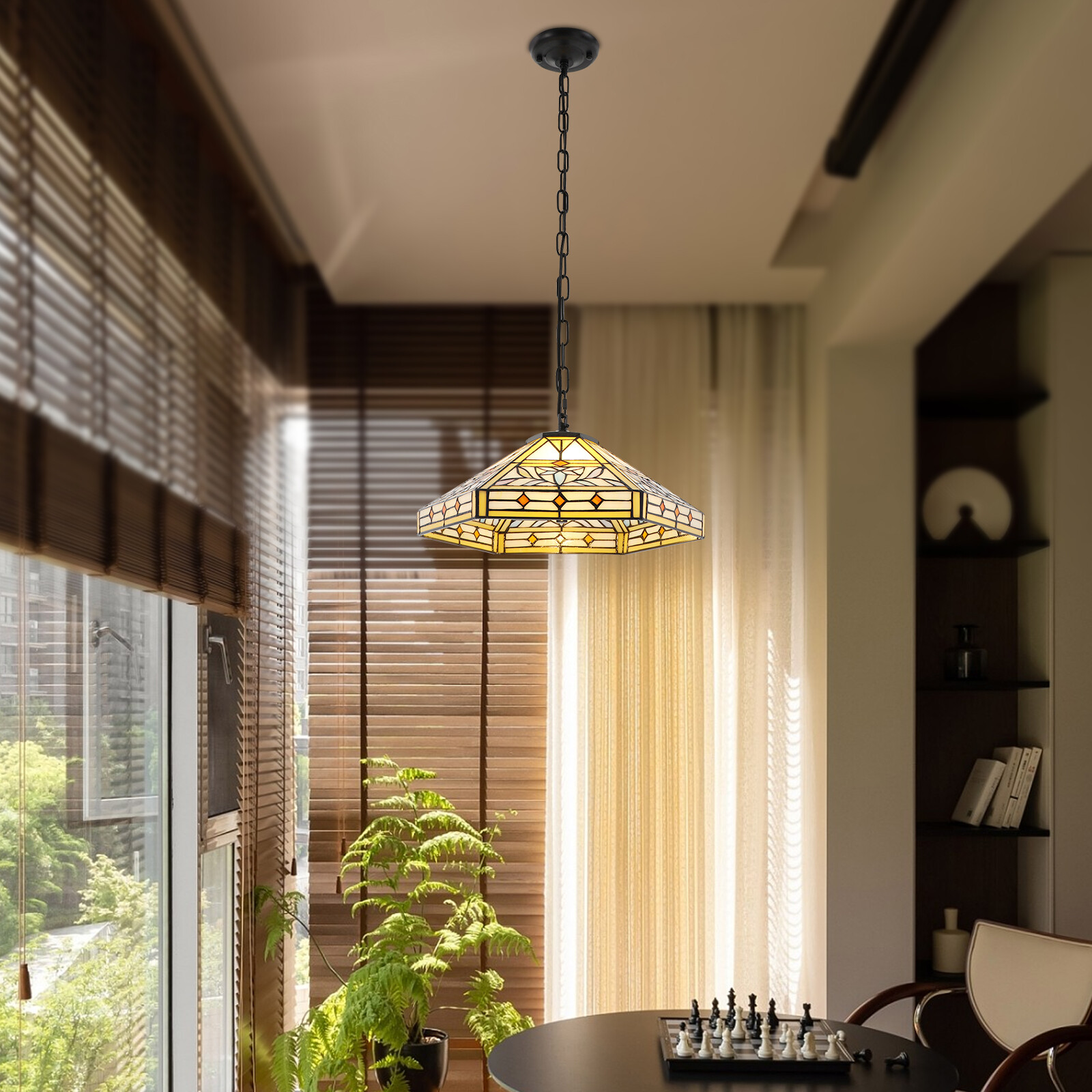 Pendant Light - 2-Light Iron & Glass, Ceiling Mount, Adjustable Height 5-60cm