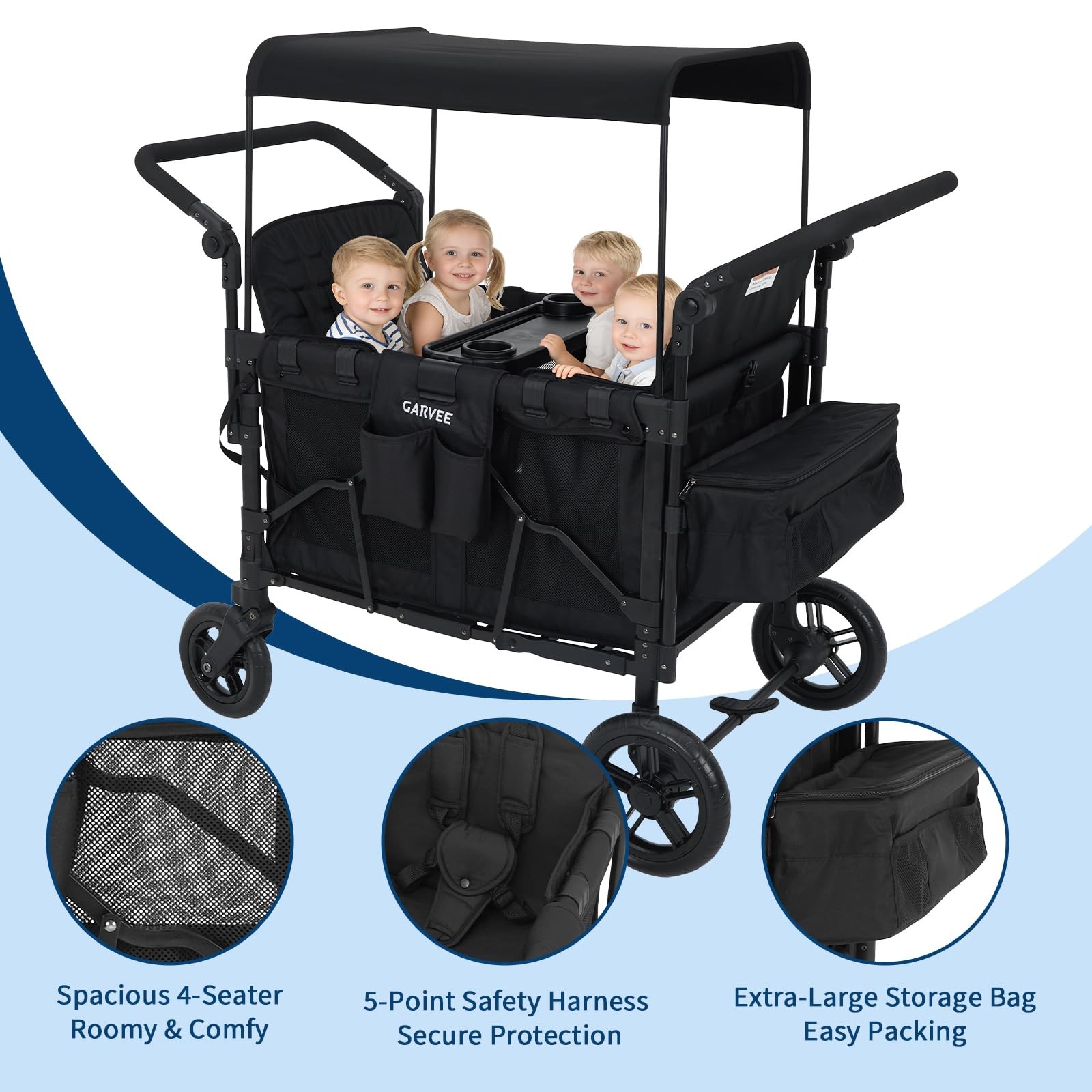 4 Seater Stroller Wagon Premium Quad Stroller Wagon for 4 Kids Adjustable Push