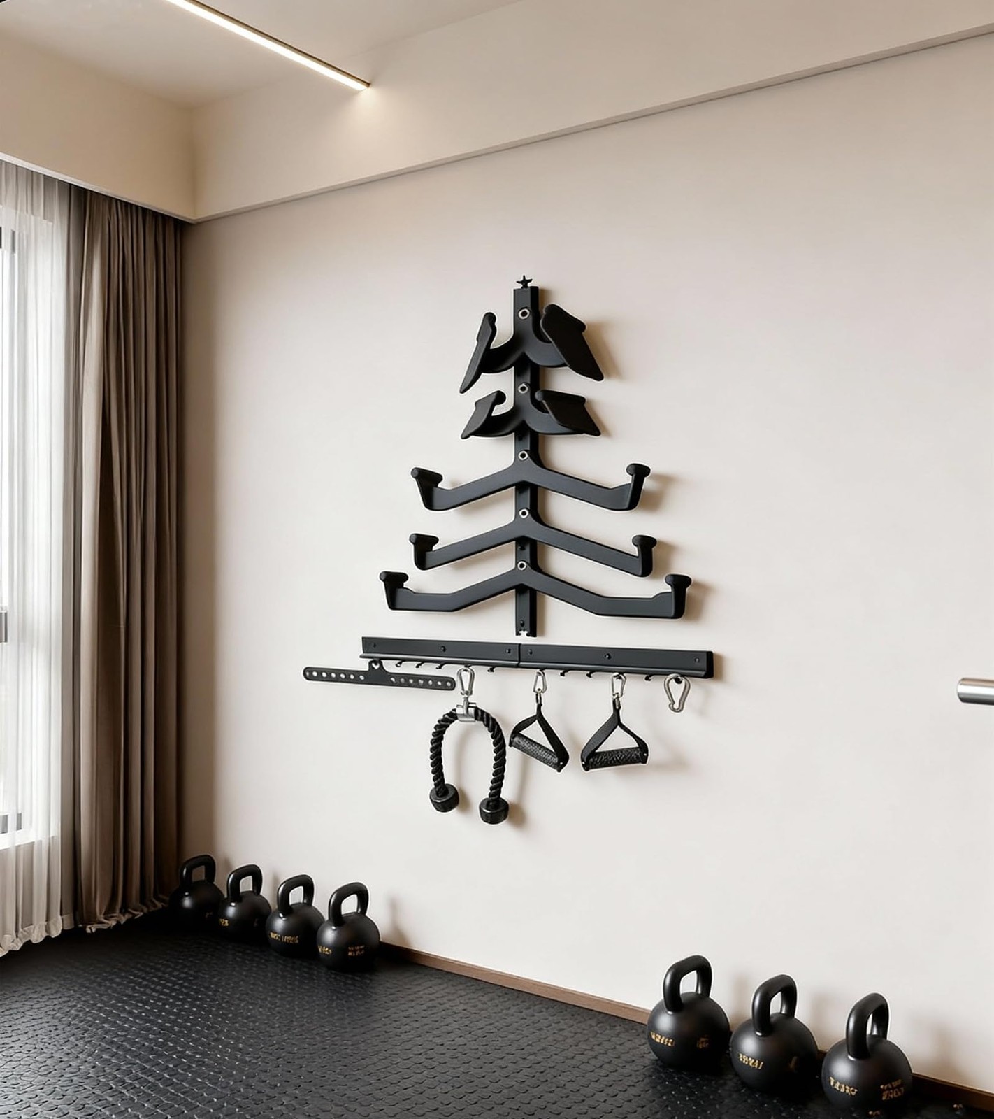 Lat Pull Down Bar Storage Rack Wall Organizer Fits Cable Attachments Gym