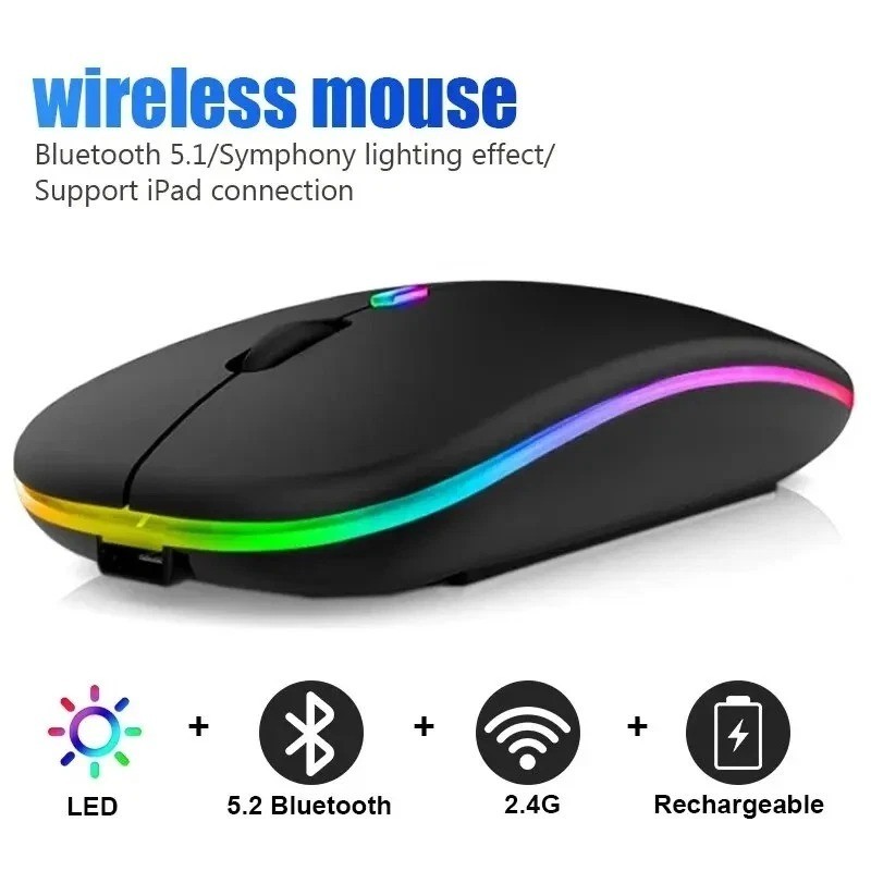 2.4GHz Bluetooth Wireless Optical Mouse USB Rechargeable RGB Mice for PC Laptop