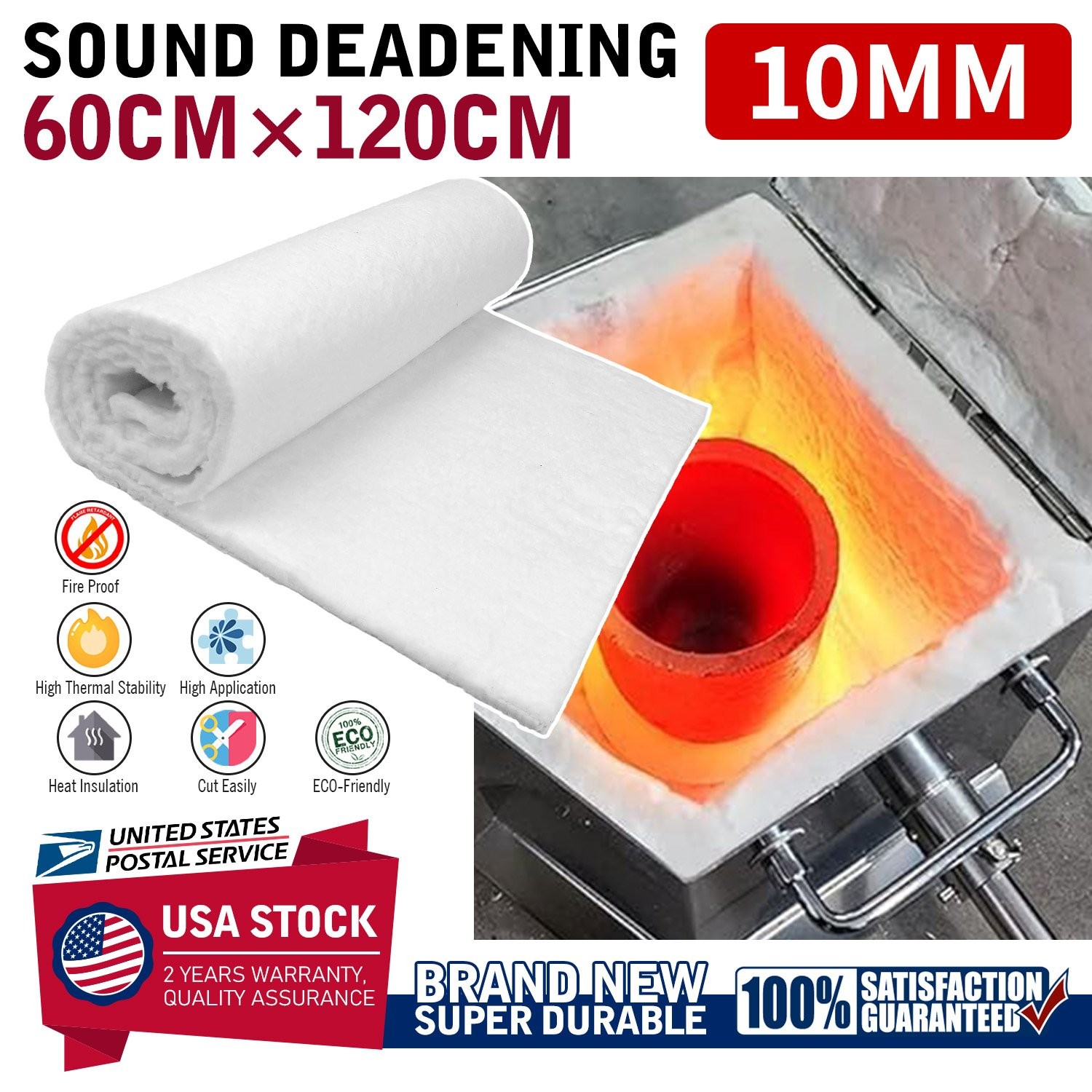 Ceramic Fiber Blanket High Temp Thermal Insulation 24" × 47" 10mm Thickness