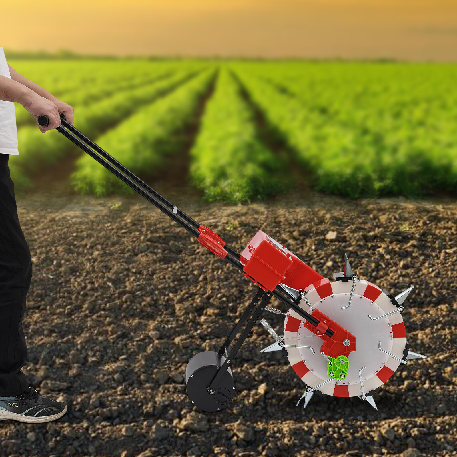 Manual Seeder 7 Nozzles Handheld Seeding Machine Hand Push Roller Seeder Red