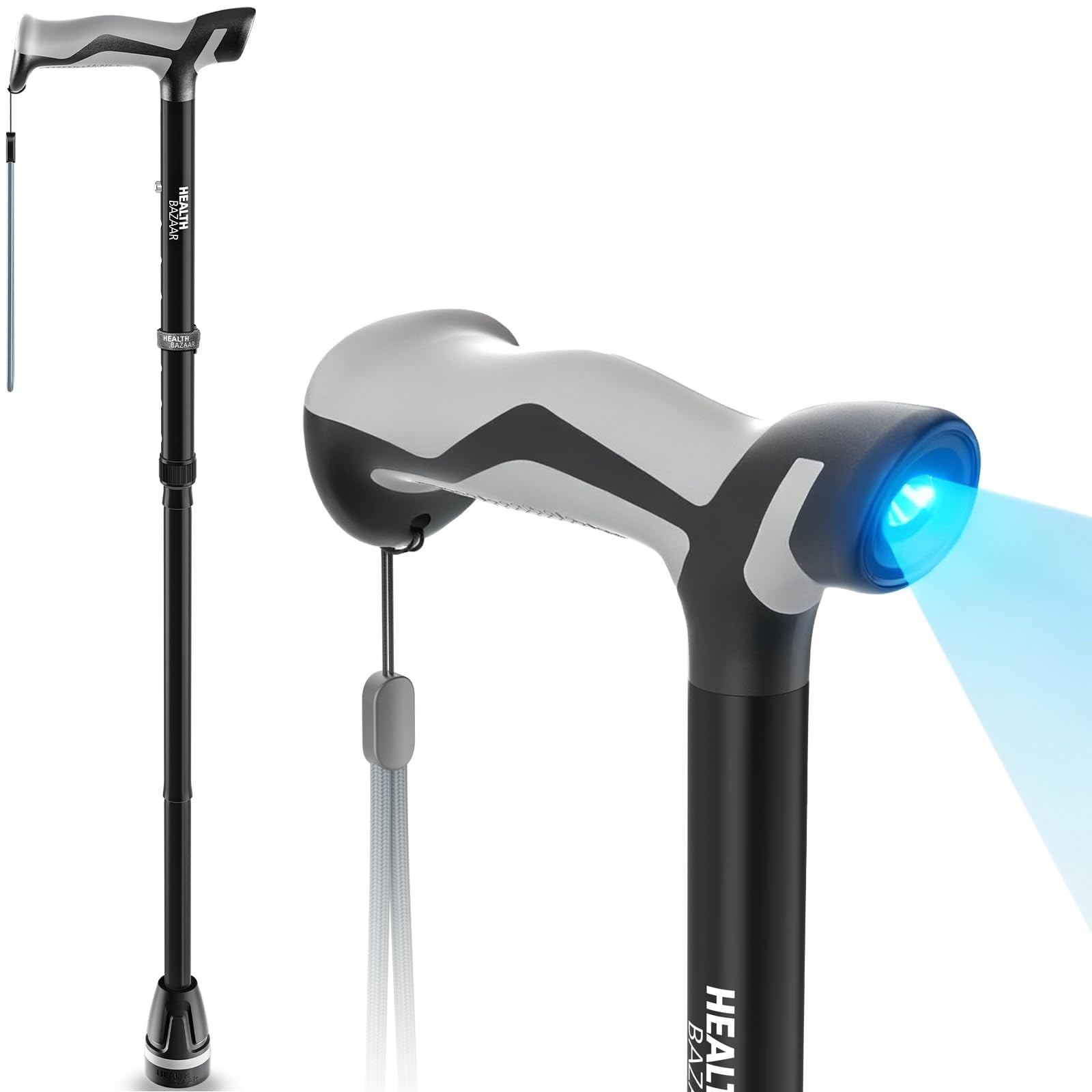 Walking Cane with LED Light, Folding Canes for Men & Black-1