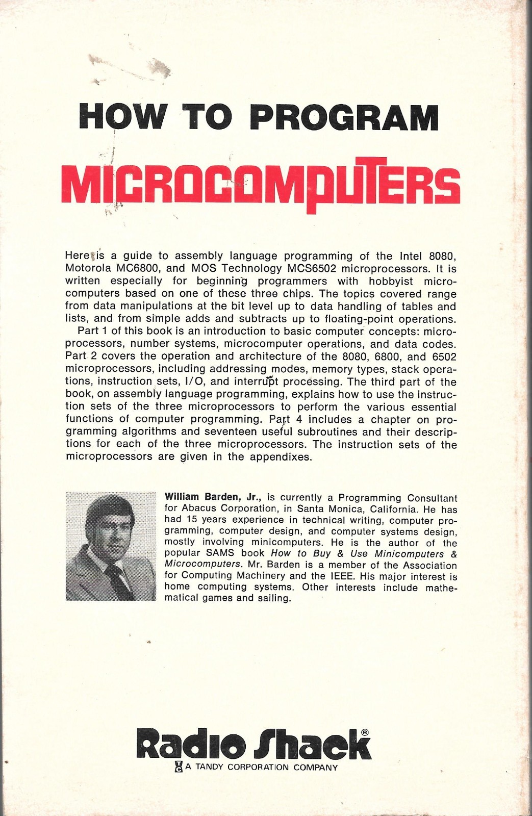 How To Program Microcomputers William Barden, Jr Radio Shack First Edition 1977