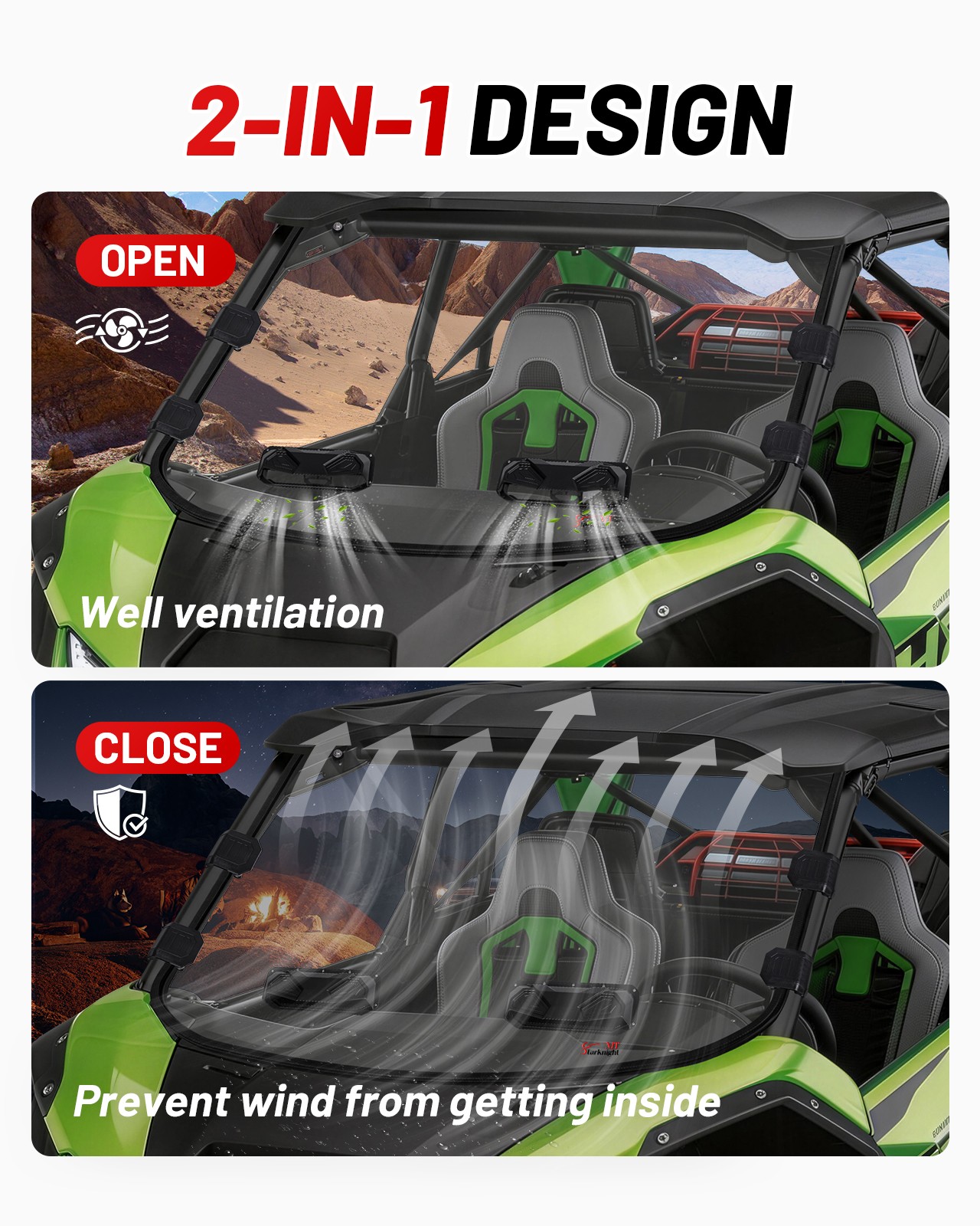 Front Window Vented Windshield Scratch-Resistant For Kawasaki Teryx 4 H2 2026