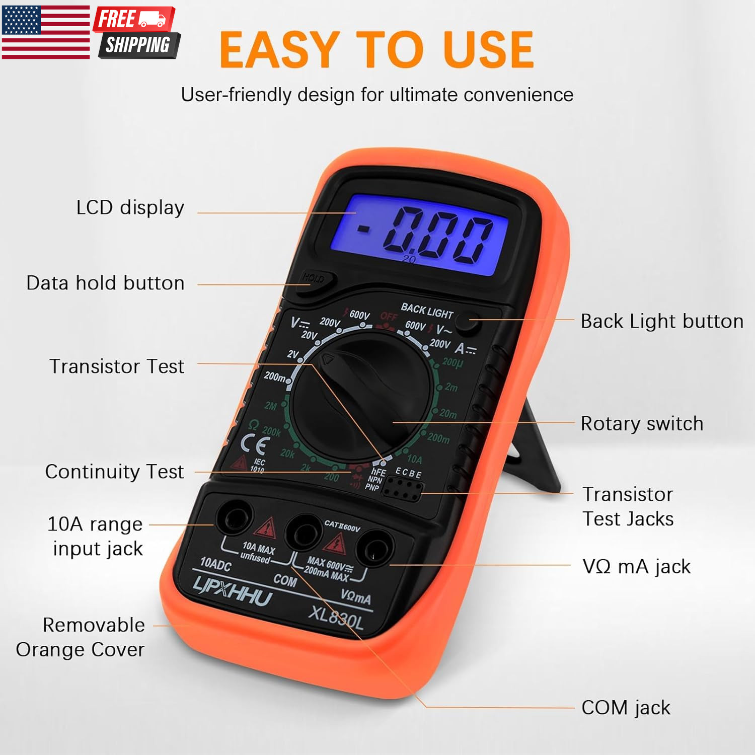 Digital Multimeter Voltmeter Battery Voltage Multi Tester Continuity Ohm Volt Am
