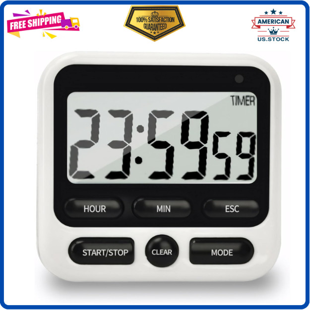 Digital Kitchen Timer 24 Hour Clock and Alarm Function with Silent or White