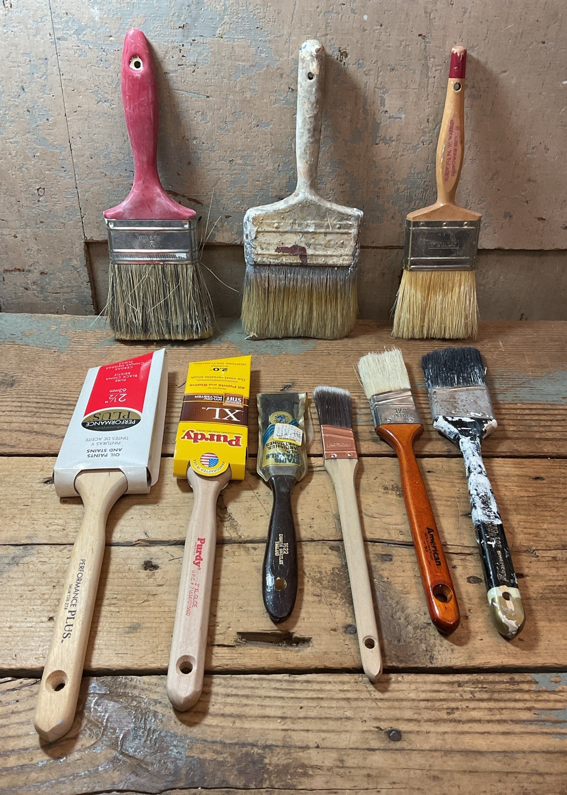 Lot Of 9 Paint Brushes, New & Used, 1” To 4” Wide, Flat & Angled, As Found