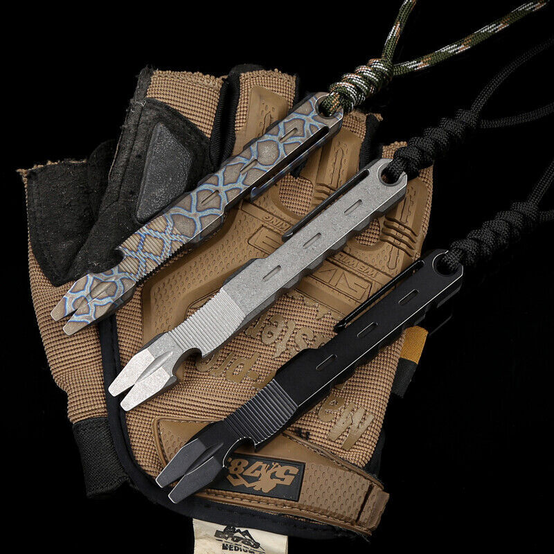 TC4 Titanium Alloy Pocket Pry Bar Pendant Crowbar Opener Multi Keychain EDC Tool