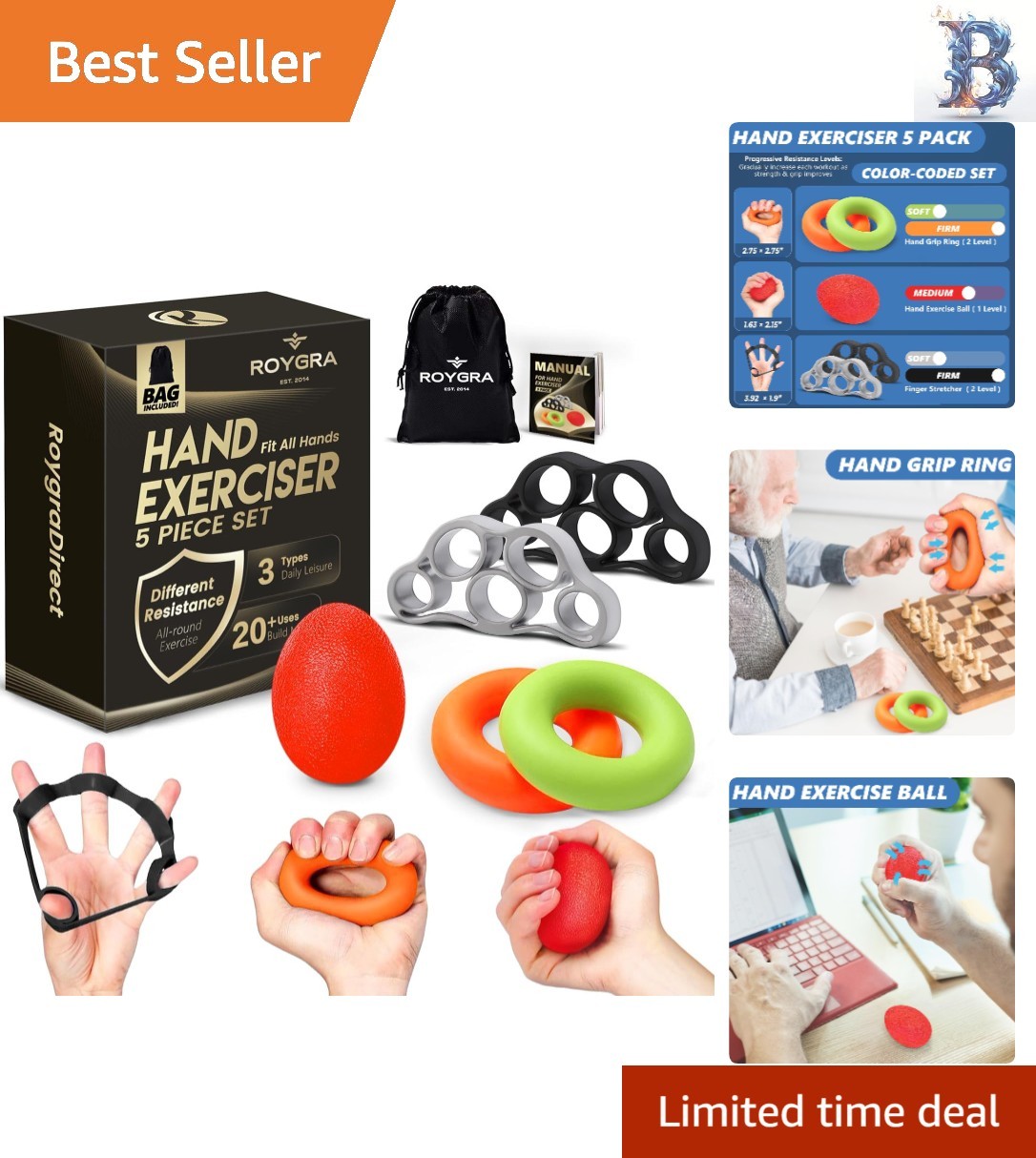 Portable 5-Count Grip Strengthening Set - Ideal for Therapy & All Fitness Levels