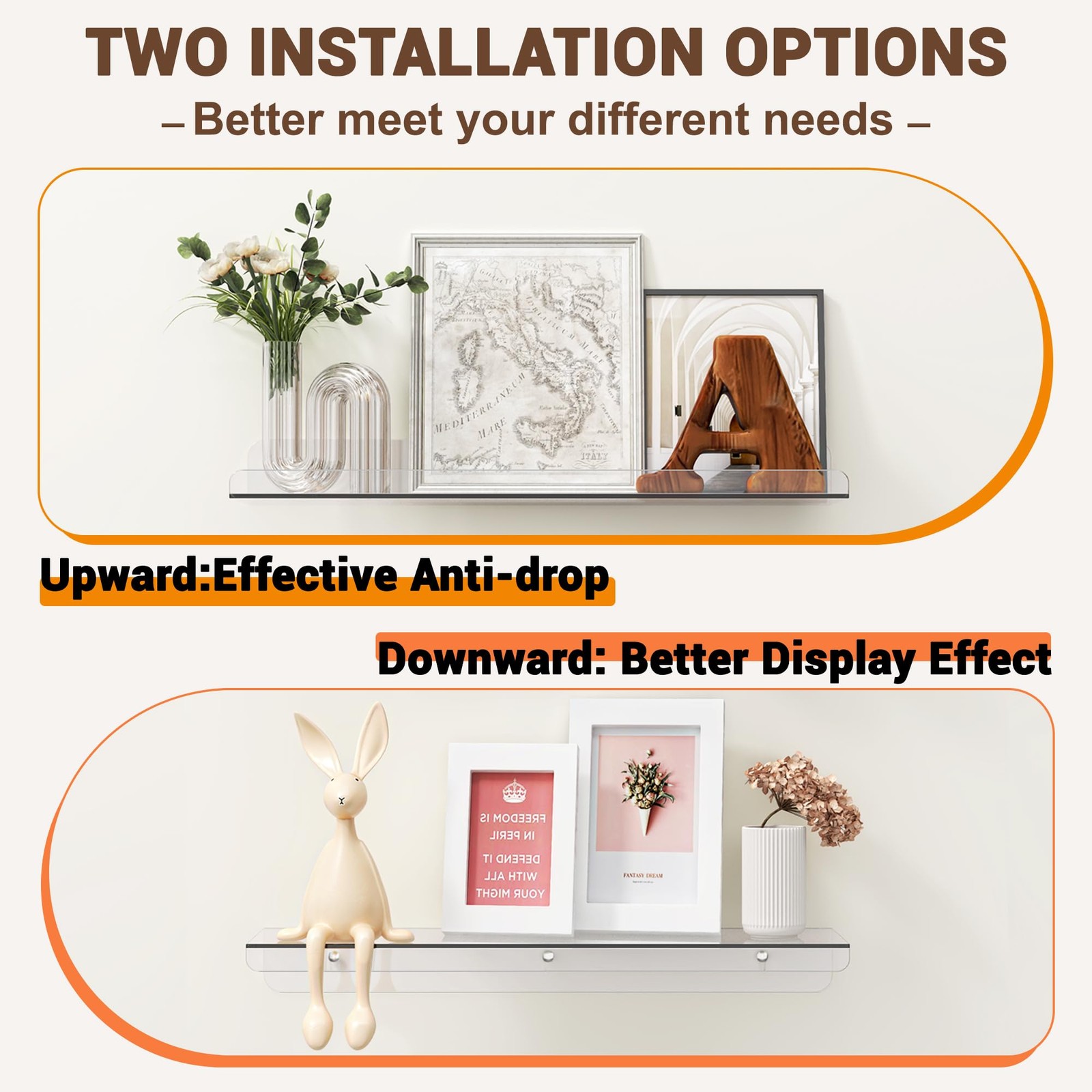 Qukaka Floating Shelves for Wall Decor, 15" Extra Clear 3 Pack,