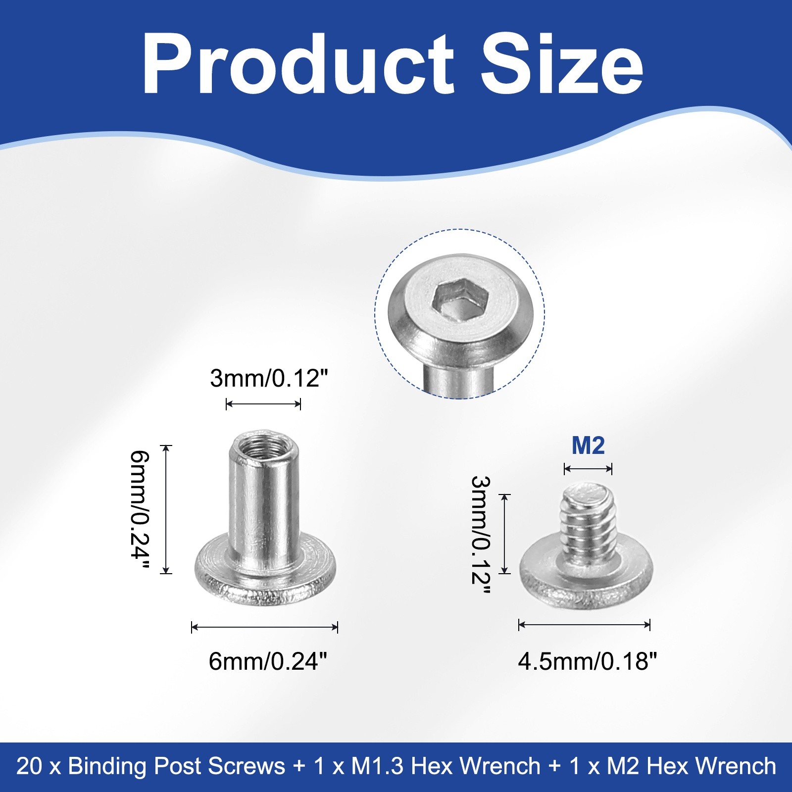20Pcs M2x3mm Hex Chicago Screws 6mm Binding Posts Socket Cap Bolt Nut Silver
