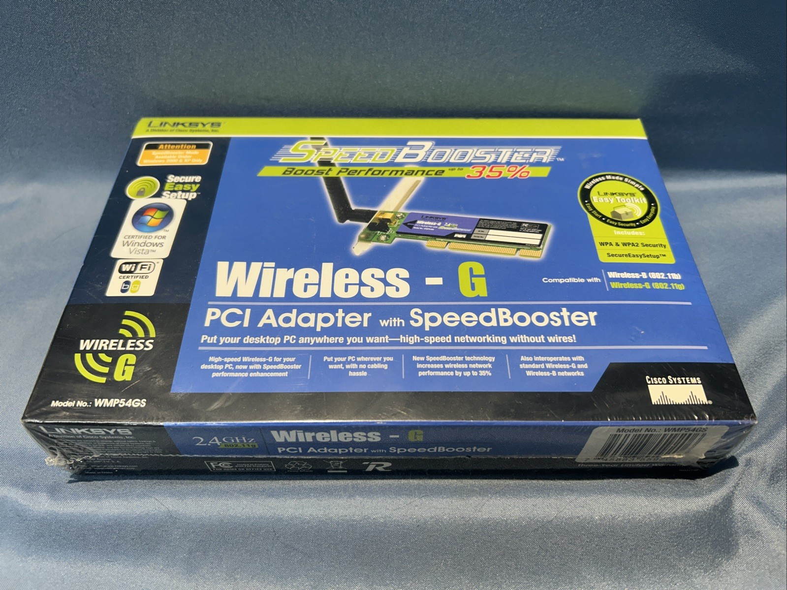 Linksys WMP54GS 2.4GHz Wireless-G PCI Adapter with SpeedBooster NEW SEALED!