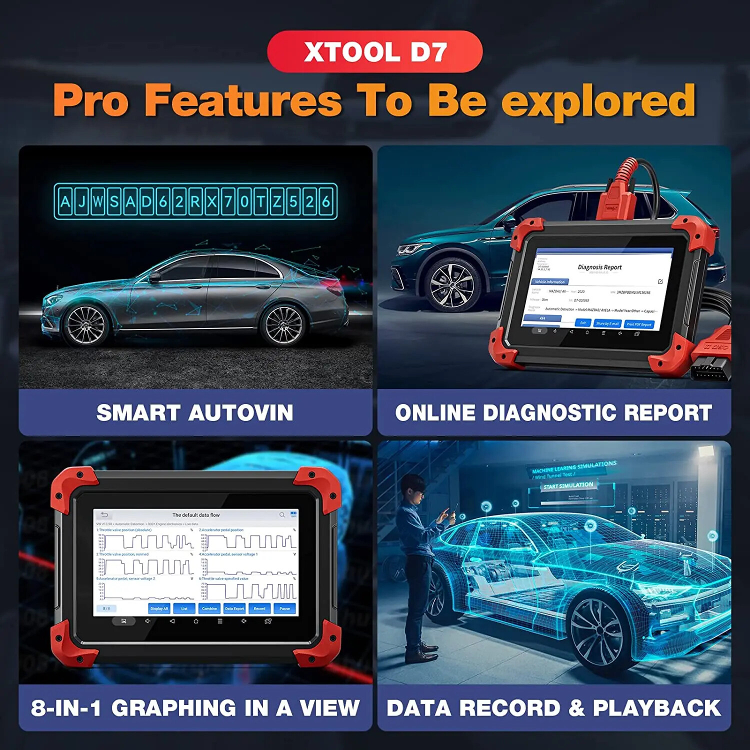 XTOOL USED D7 Auto Full System Diagnostic Scanner Bidirectional K_y Program Tool