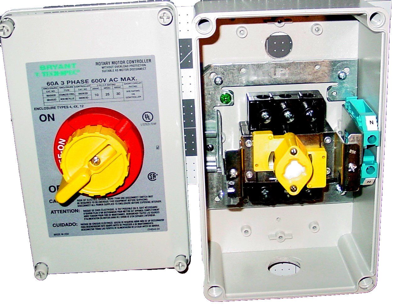 Enclosed 3 Phase 60A Rotary Switch Motor Controller Disconnect Bryant 66063D USA