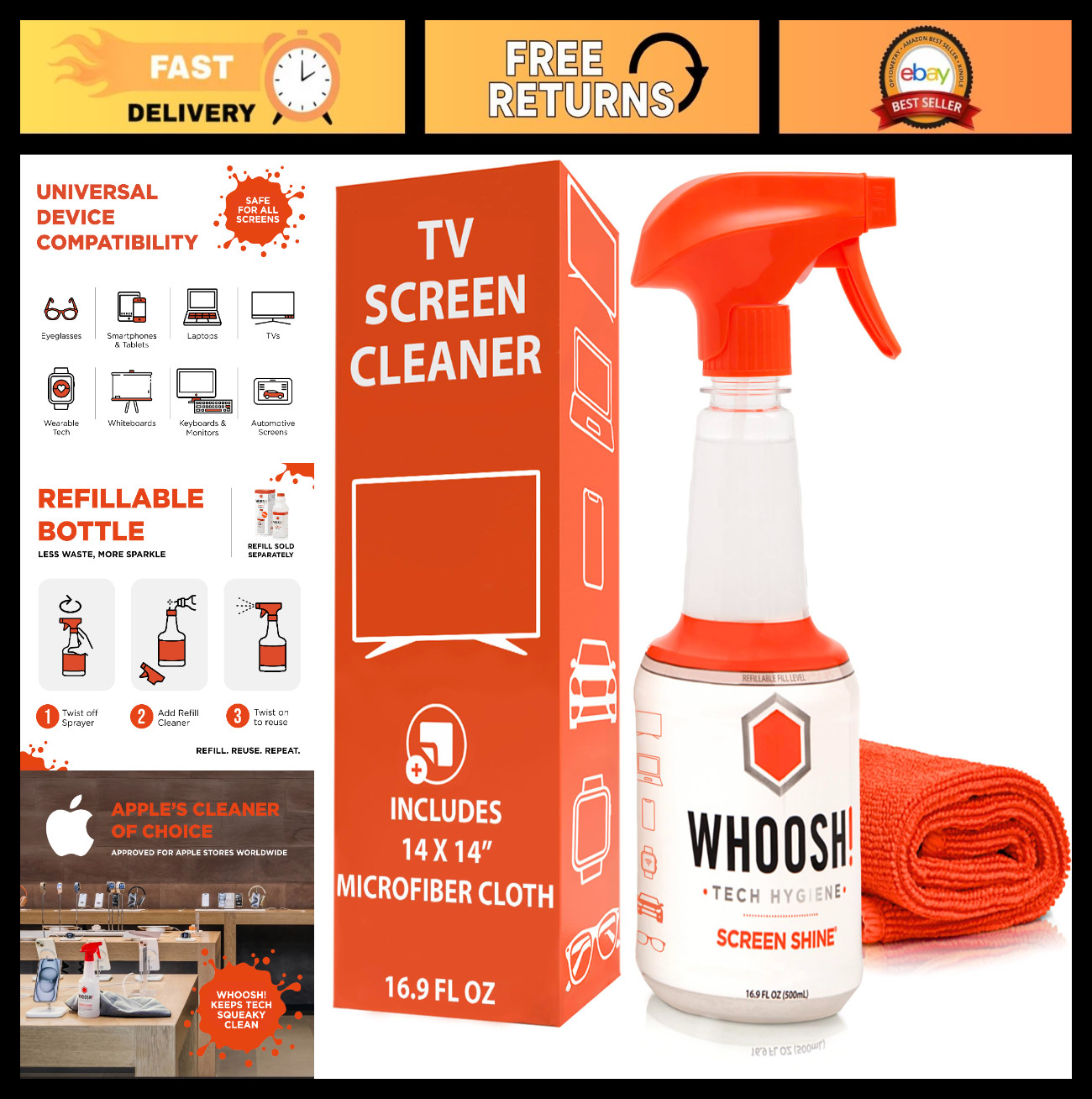 Screen Cleaning Kit 16.9 fl oz - Streak-Free, Non-Toxic, Odorless, For OLED & LC