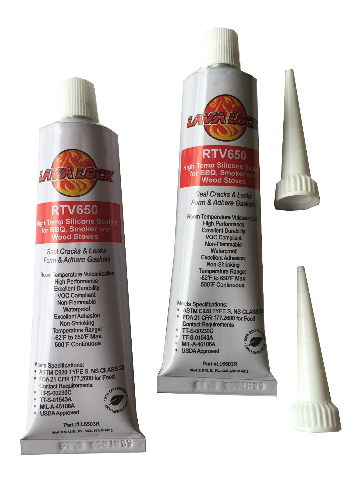 LavaLock® Red RTV 650 F BBQ smoker grill pit professional sealer gasket - 2 PACK