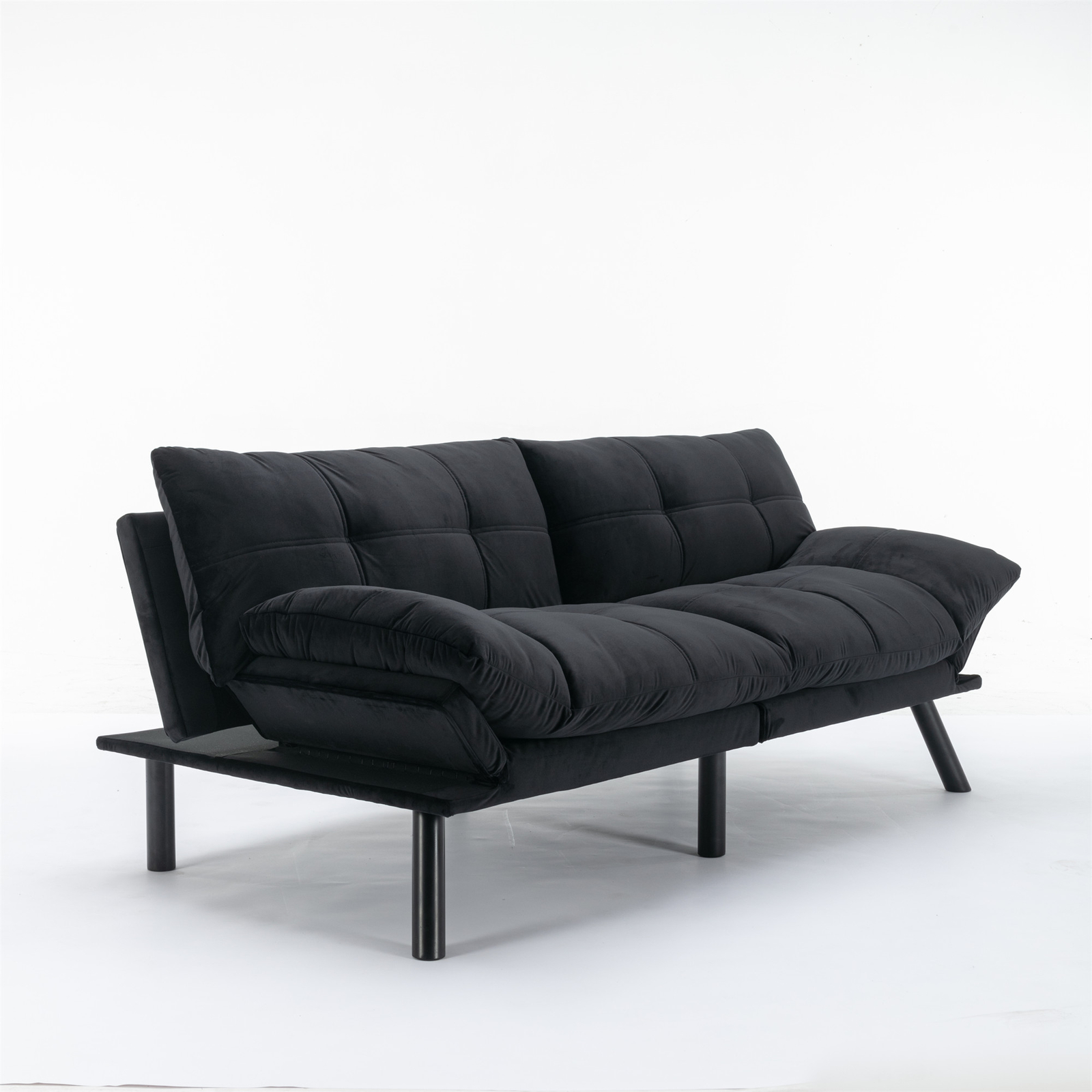 Black Convertible Folding Modern Sofa Bed Fit Small Apartment or Room Well