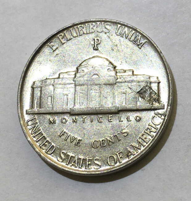 Silver War Jefferson 5c  1945-P/P with Laminations    ERROR  KM 192a