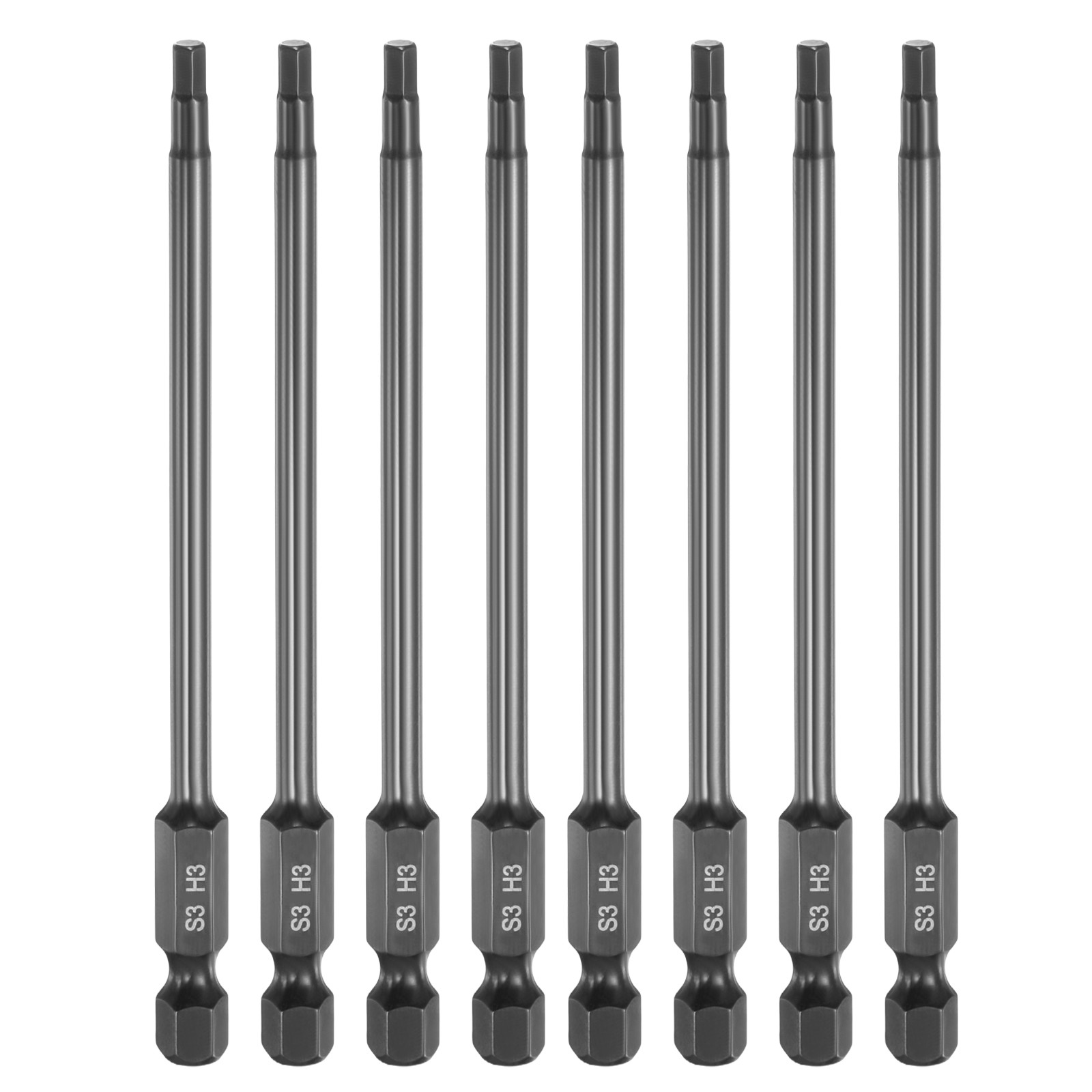 8pcs Flat Hex Screwdriver Bit H3 Magnetic Tip 1/4" Hex Shank 4" Long S3 Steel