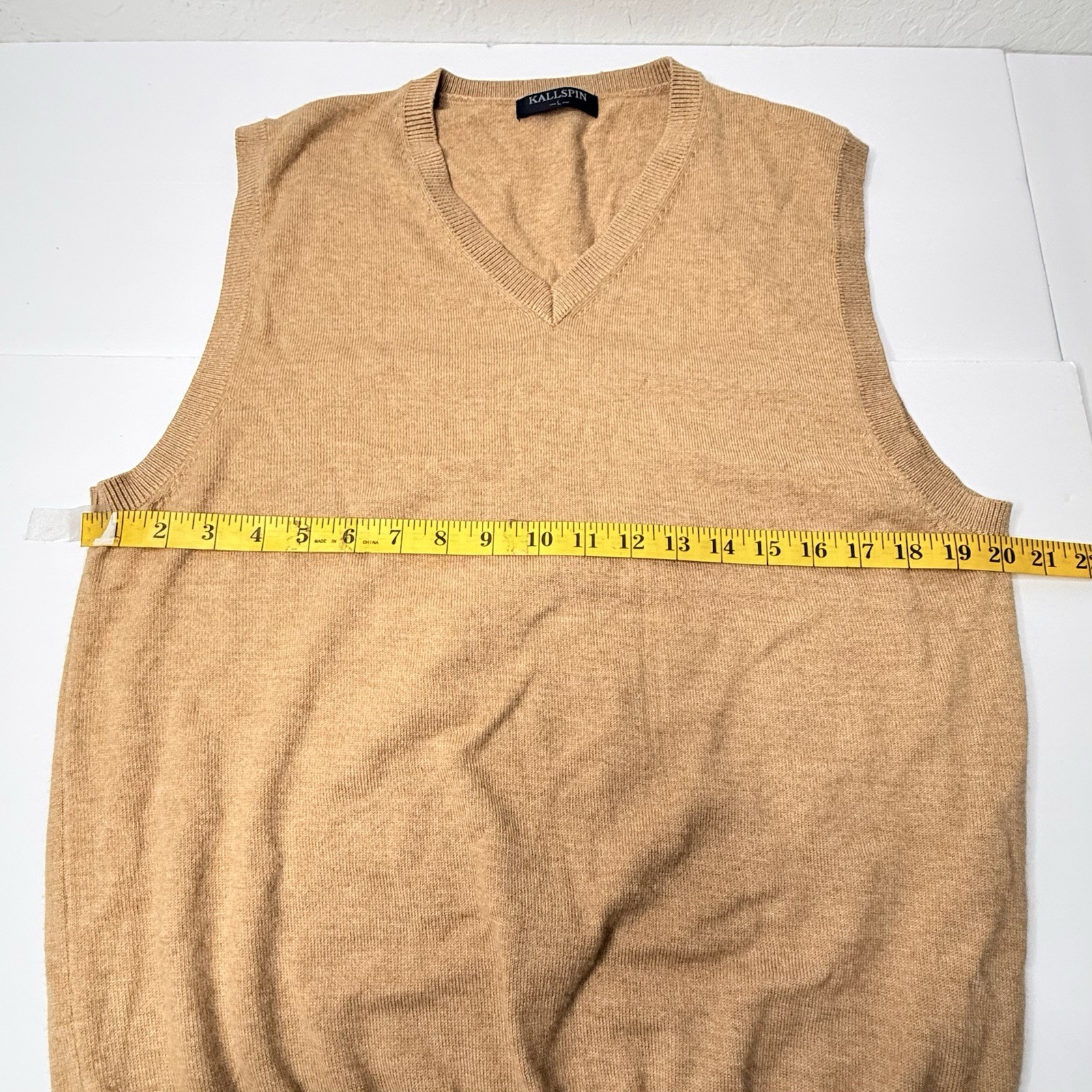 Kallspin Wool Blend Sweater Vest Mens Large Brown Knit V Neck Preppy Nerdy Work