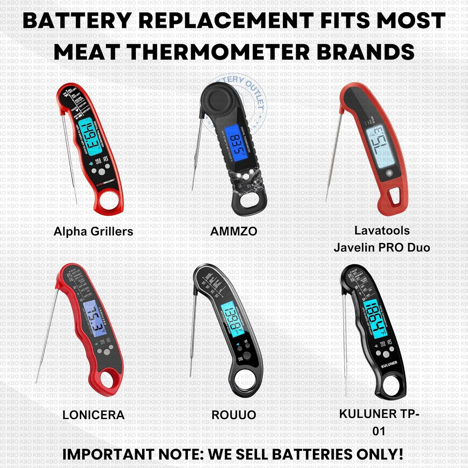 Meat Thermometer Battery Replacement Kit (2-Pack) CR2032 - Compatible with Most