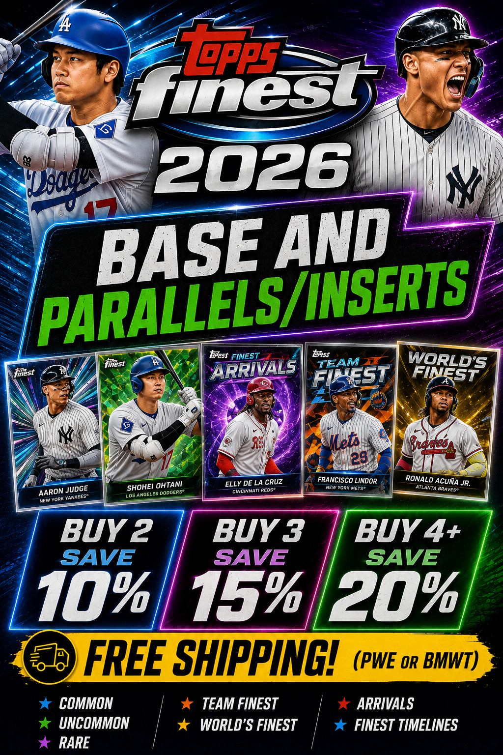 2026 Topps Finest Baseball - Base and Parallels/Inserts - YOU PICK!