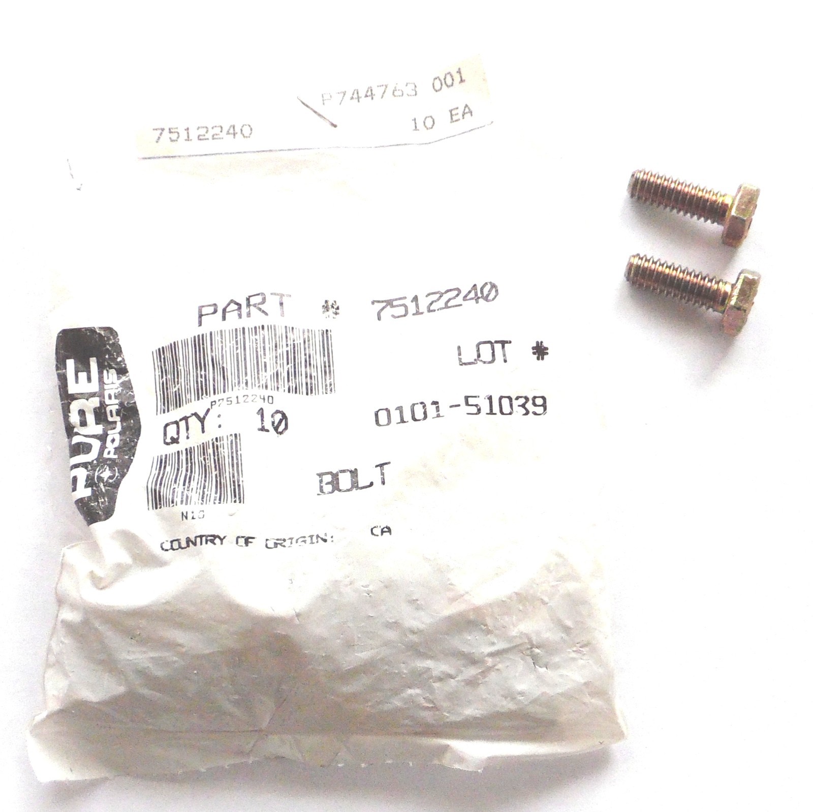 POLARIS PURE OEM NOS SNOWMOBILE HEX BOLTS TWO 2PCS	7512240