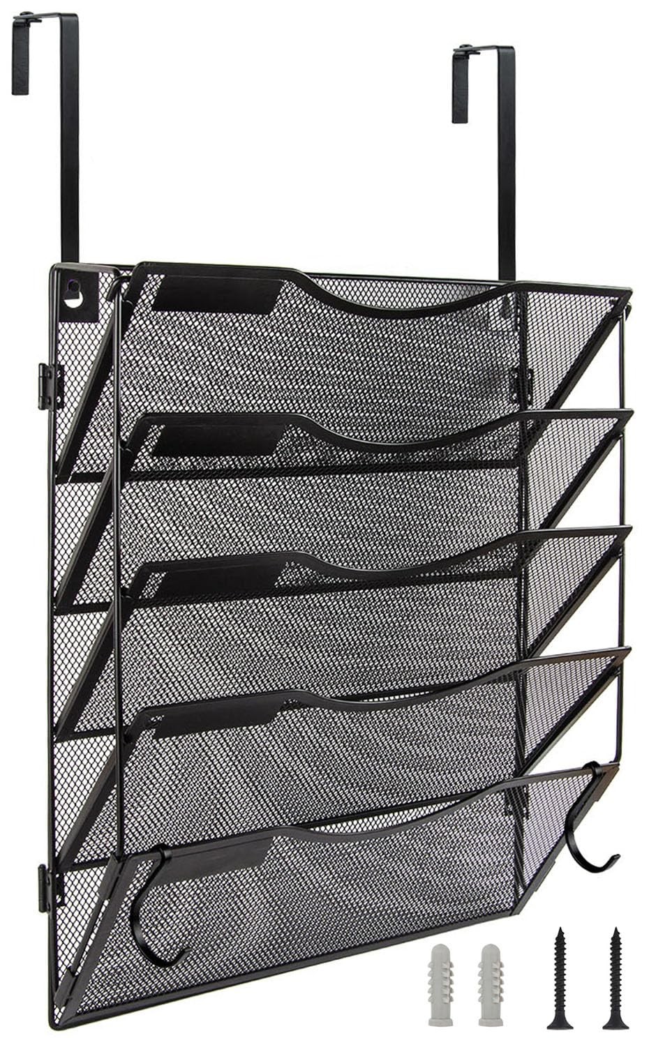 Hanging Wall File Mail Organizer 5 Pockets Foldable Mesh Holder Basket Black