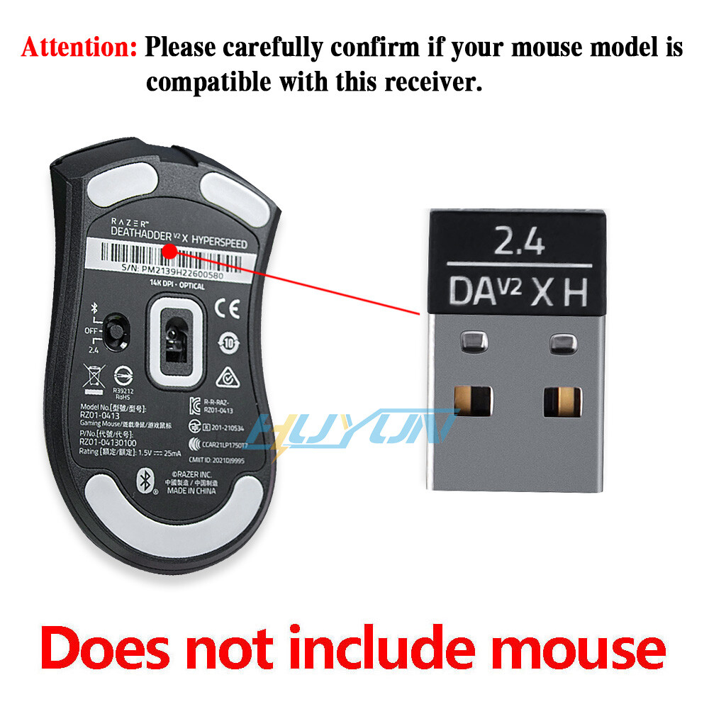 Mouse Adapter USB Receiver for Razer DeathAdder V2 X SuperSpeed Wireless Gaming