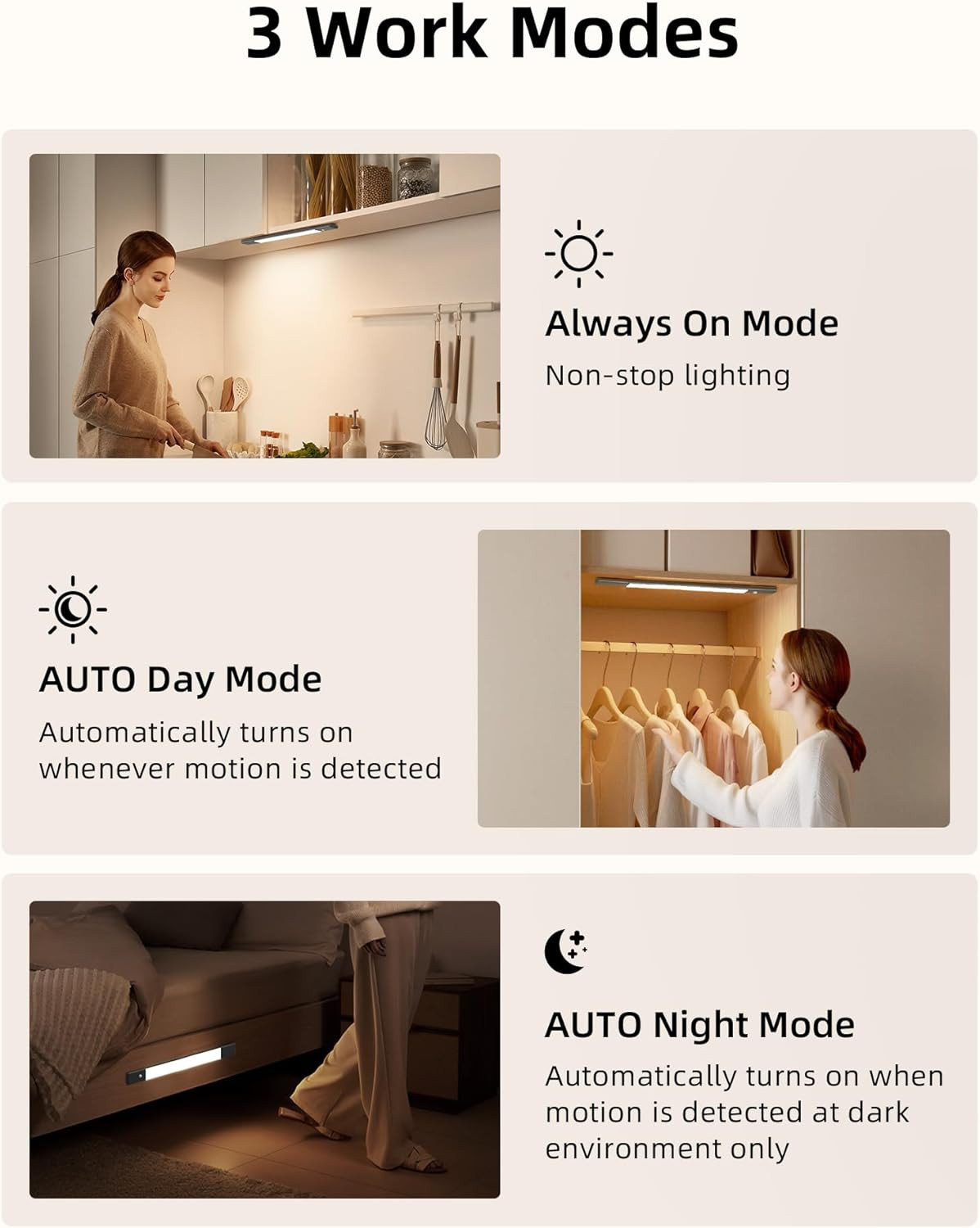 under Cabinet Lighting, 2Pack Closet Lights with 3 Detachable Batteries, Magneti
