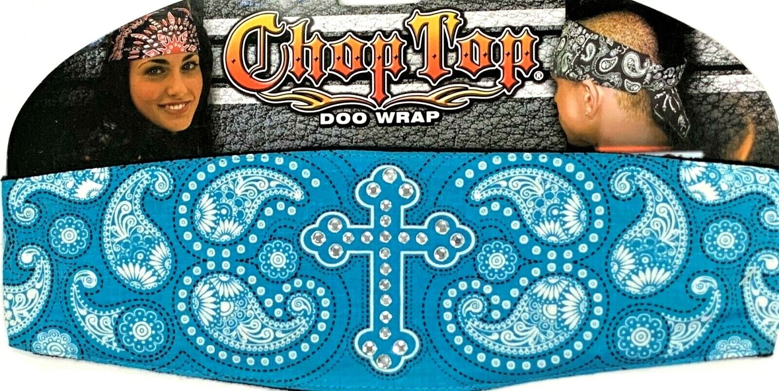 CHOP TOP TURQUOISE CROSS PAISLEY W/GEMS DO WRAP HEADBAND BANDANNA BIKER DO RAG