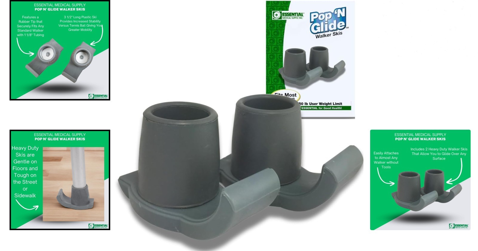 Universal Fit Pop & Glide Walker Ski Glides - Essential Mobility Aid (2 Pack)