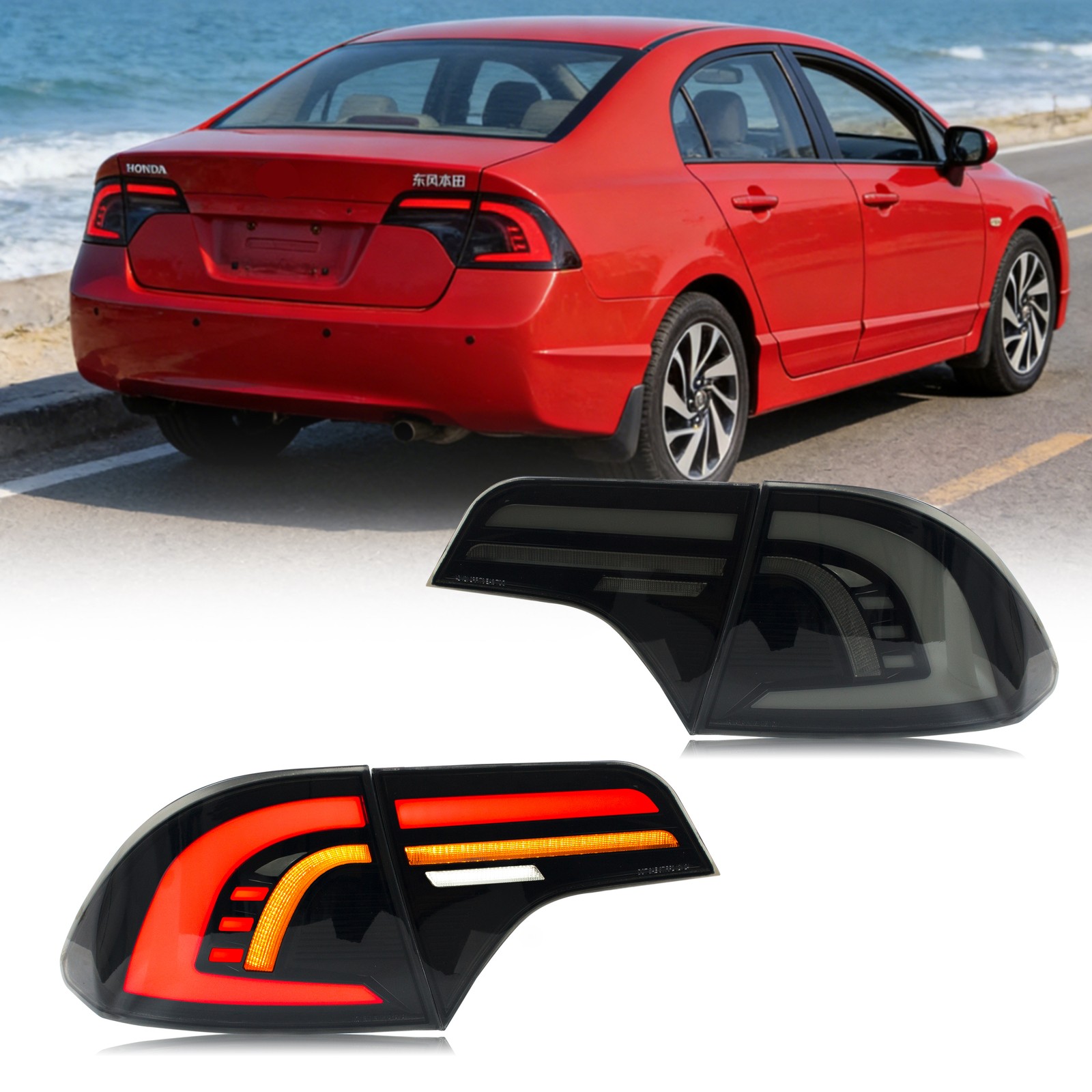 LED Tail Lights for Honda Civic 2006-2011 Sedan EX LX Si Rear Lamps Assembly