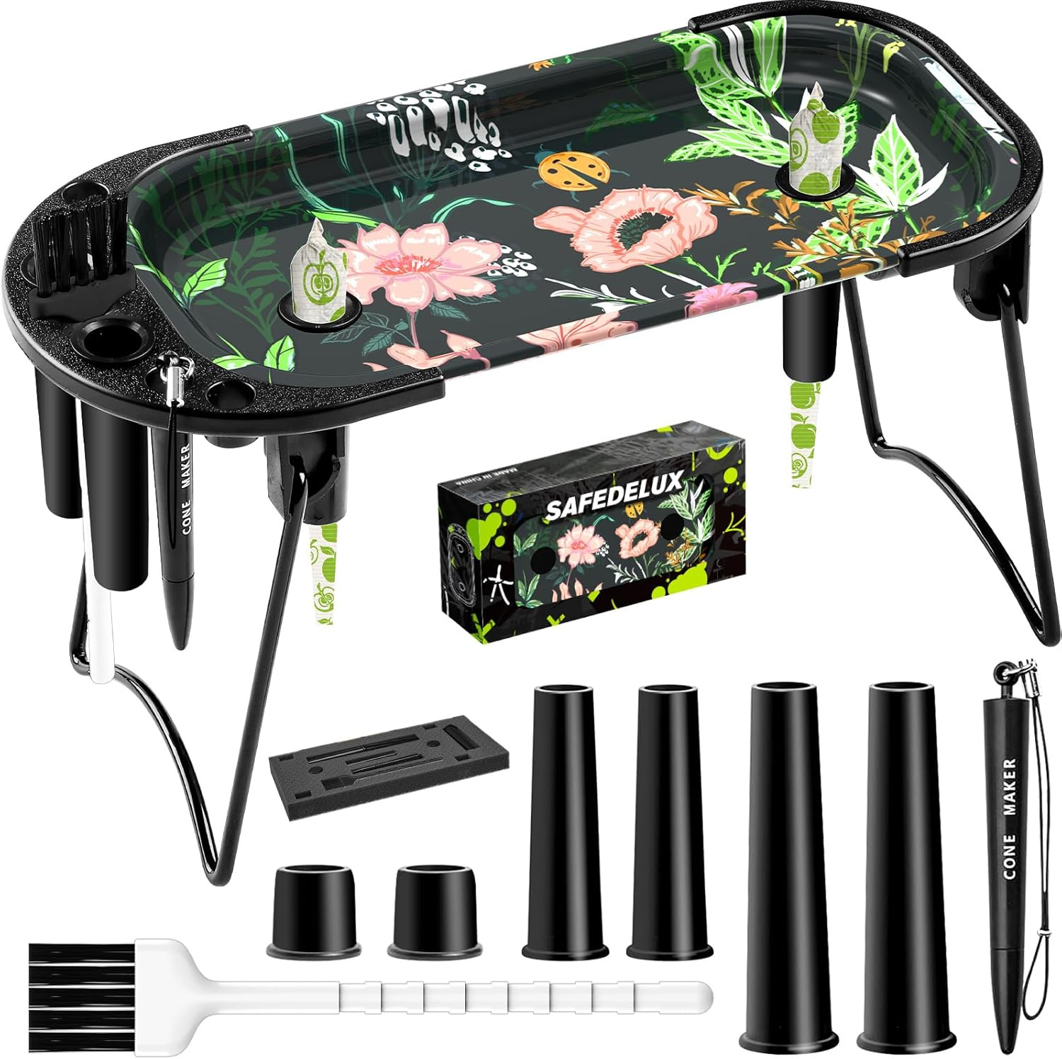 Metal Rolling Tray with Cone Loader, Cone Filler Roller, Rolling Machine & Tray