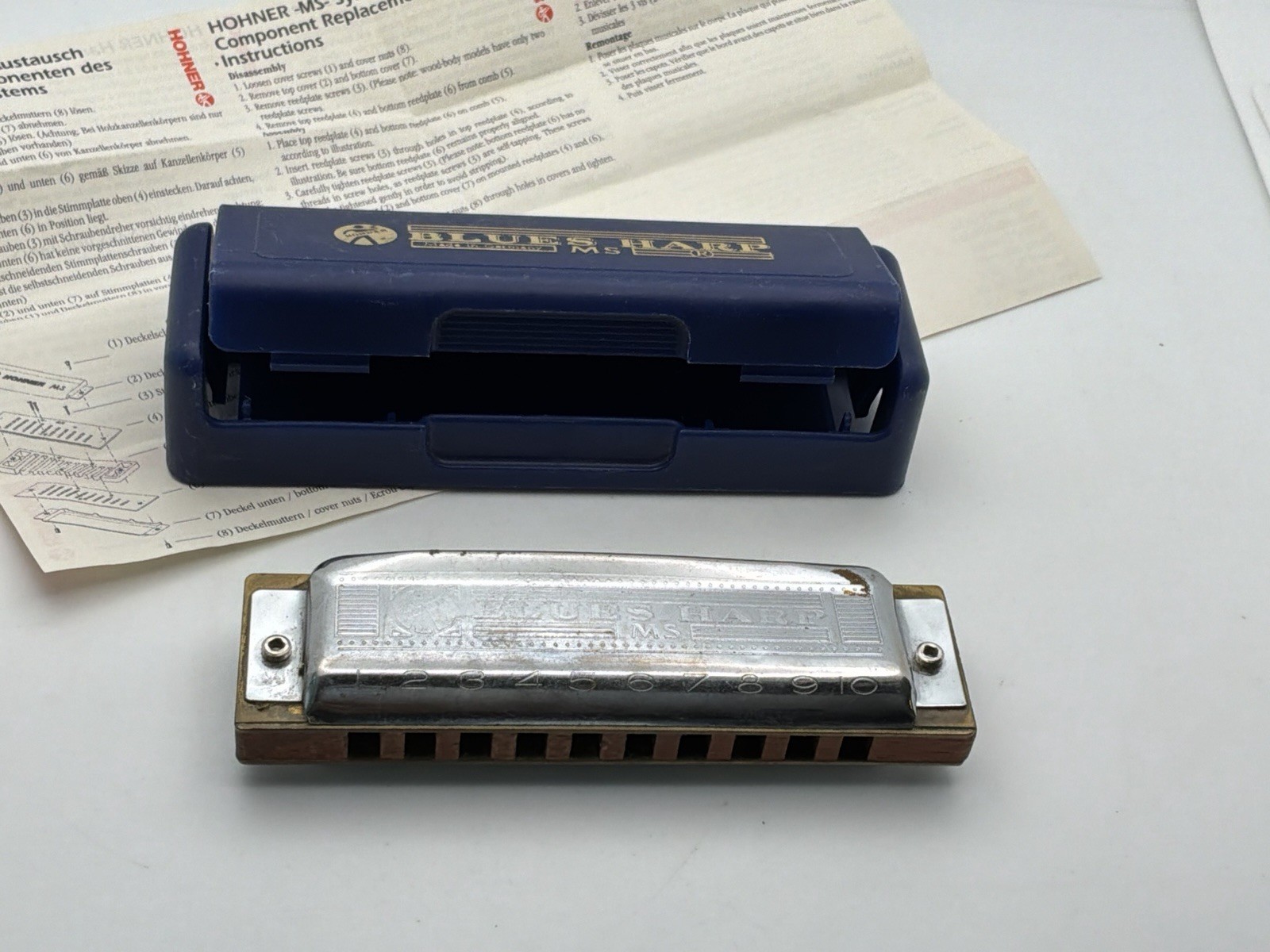 Hohner Blues Harp MS 532/20 Key D Diatonic Harmonica Germany w/ Case & Manual