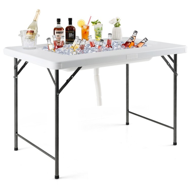 4' Party Ice Bin Folding Table Camping Picnic Table w/Drainage and Extra Skirt